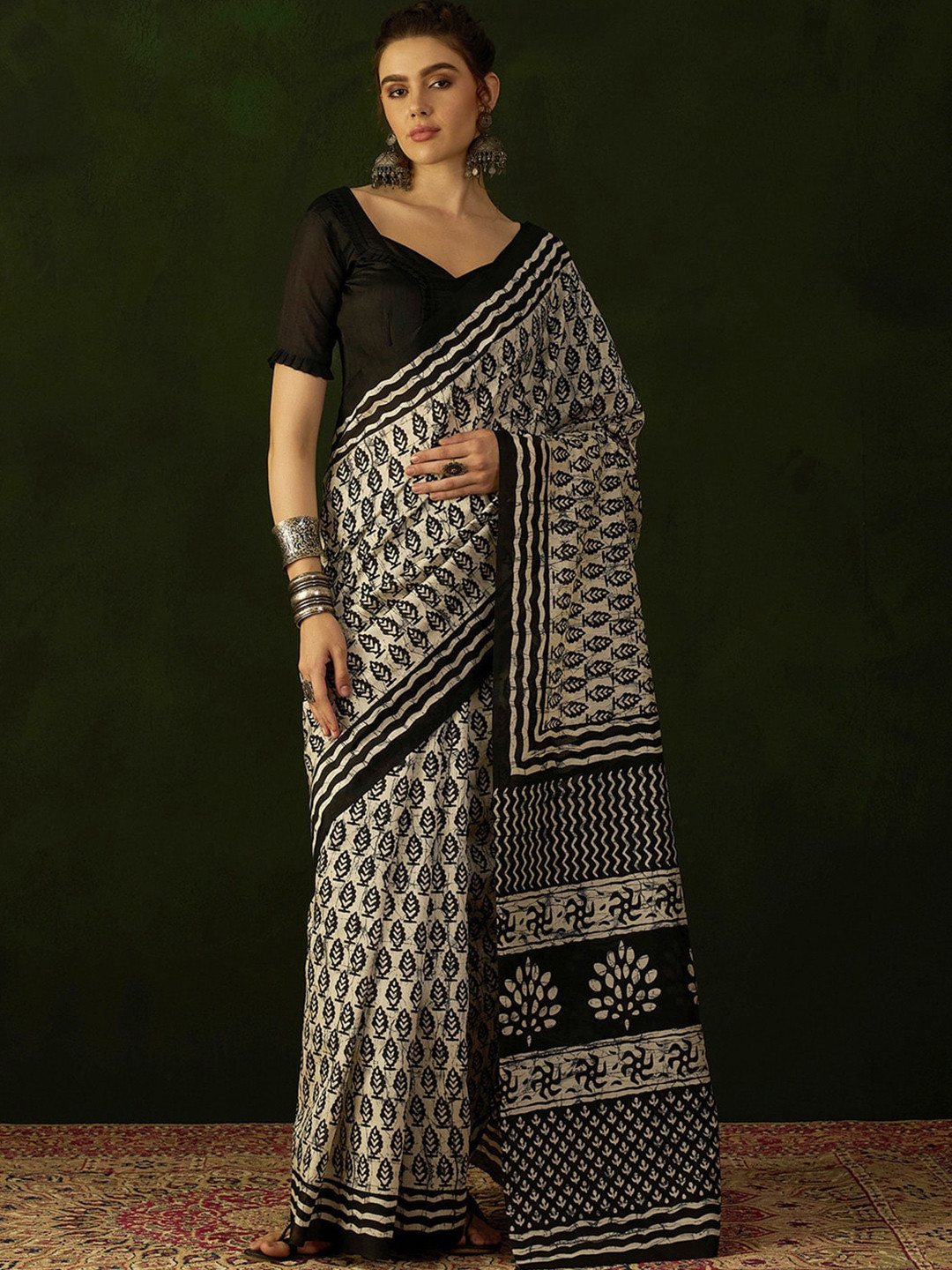 Vistaar Lime Green Dabu Saree main image 0