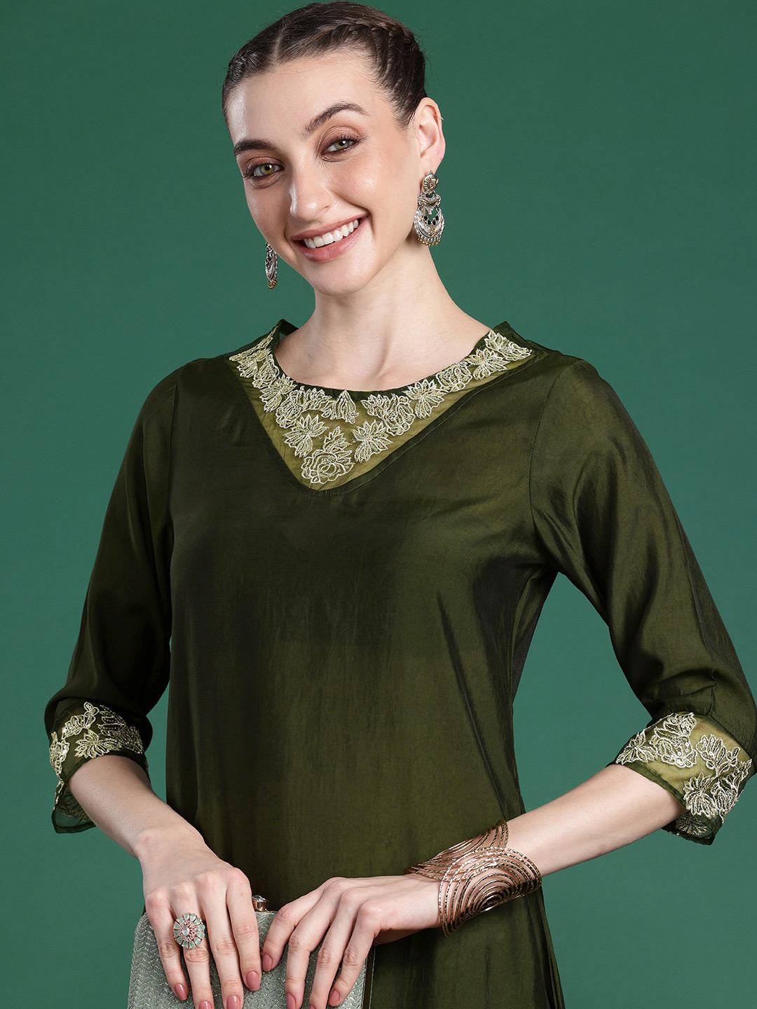 Buy Sangria Regular Sequinned A Line Kurta With Palazzos Kurta Sets