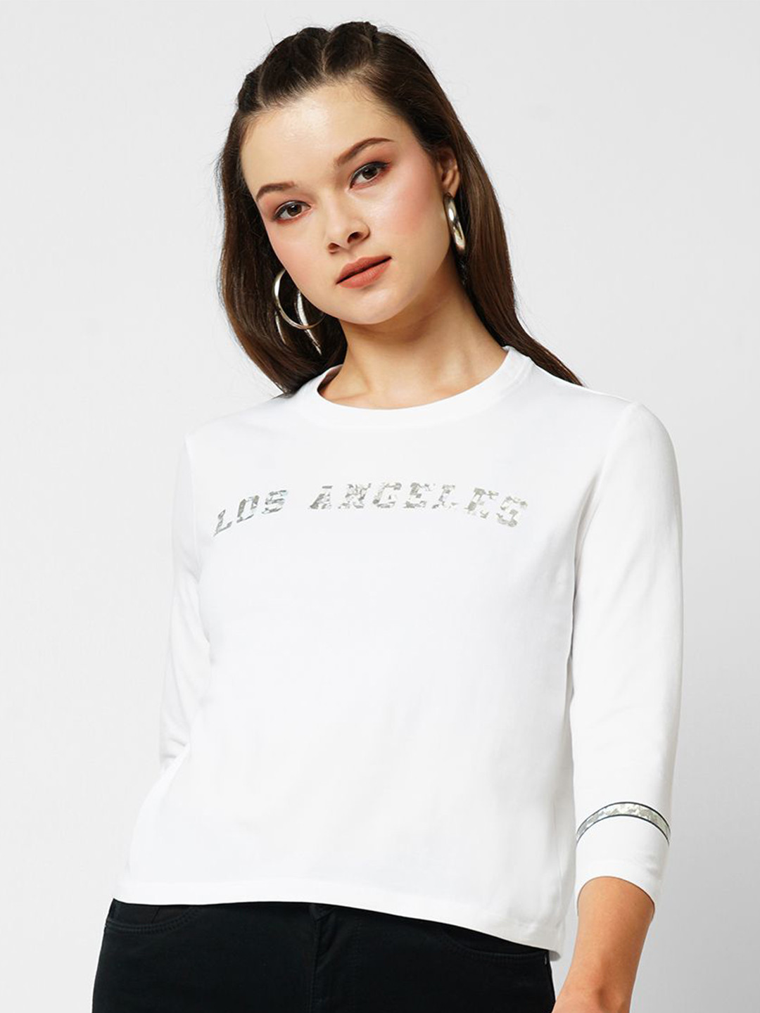 Women's Brown Typography Printed Slim Fit Cotton T-shirt