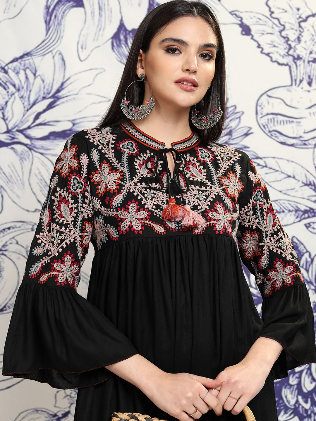 Vishudh Floral Embroidered A-Line Midi Dress