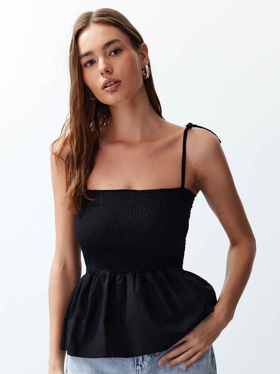 Buy Trendyol Sleeveless Smoked Style Peplum Top - Tops for Women ...