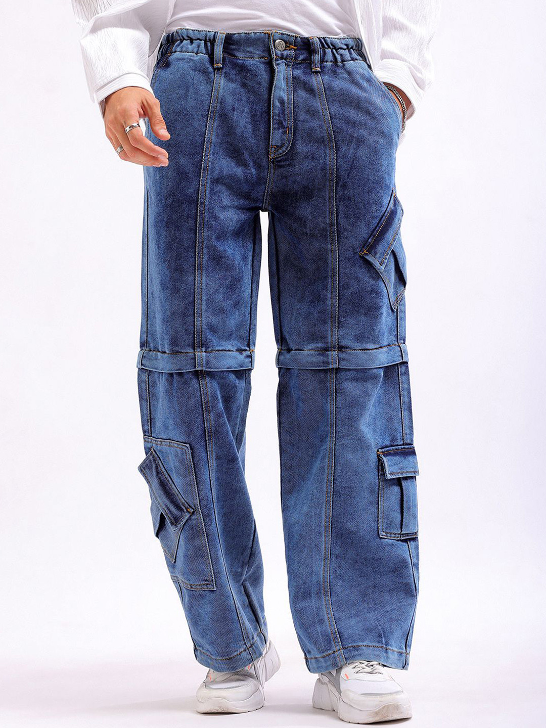 Men's Mid Rise Jeans with Cargo Pockets