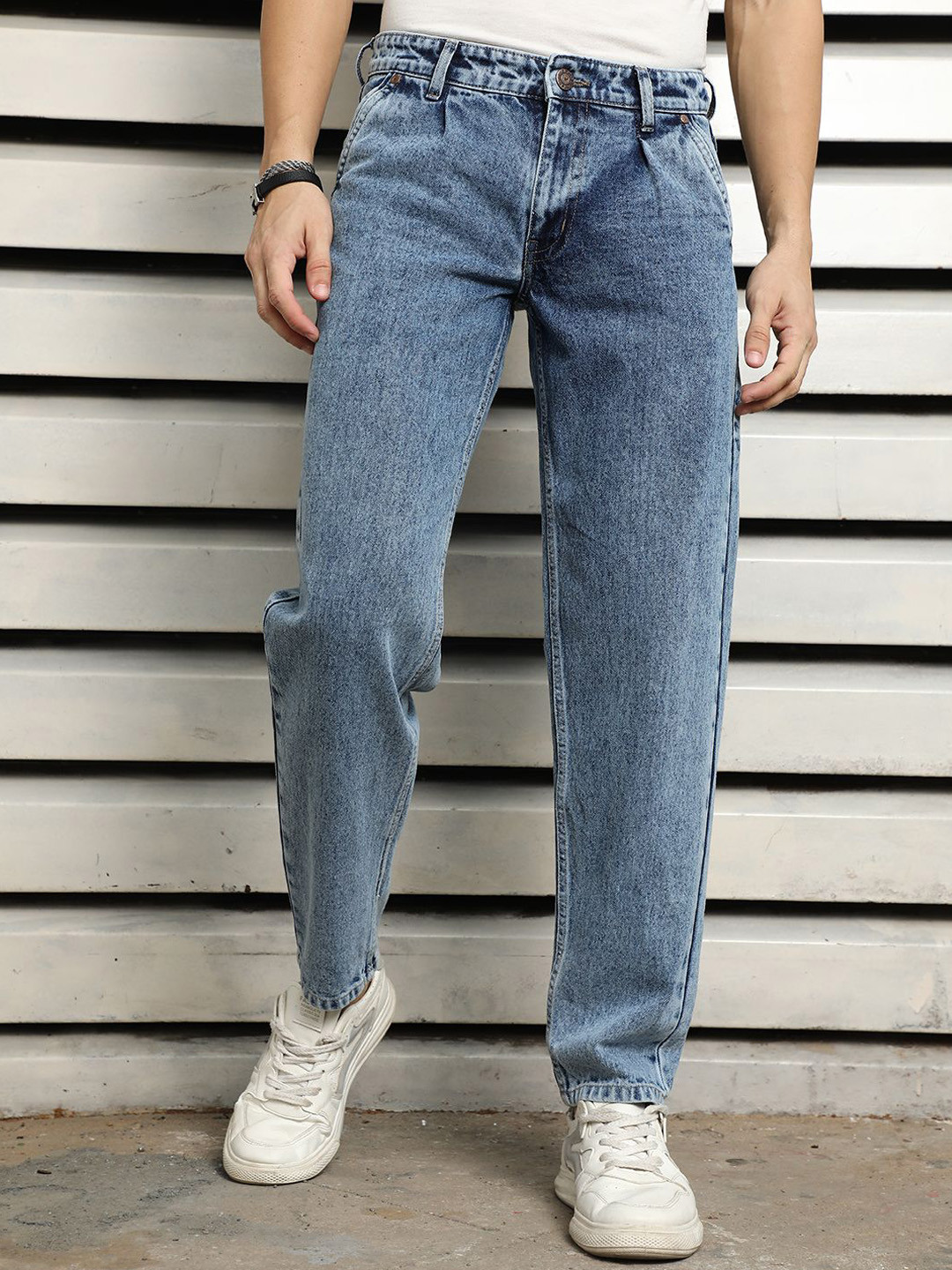 Buy High Star Men Straight Tapered Fit Mid Rise Heavy Fade Cotton Jeans ...