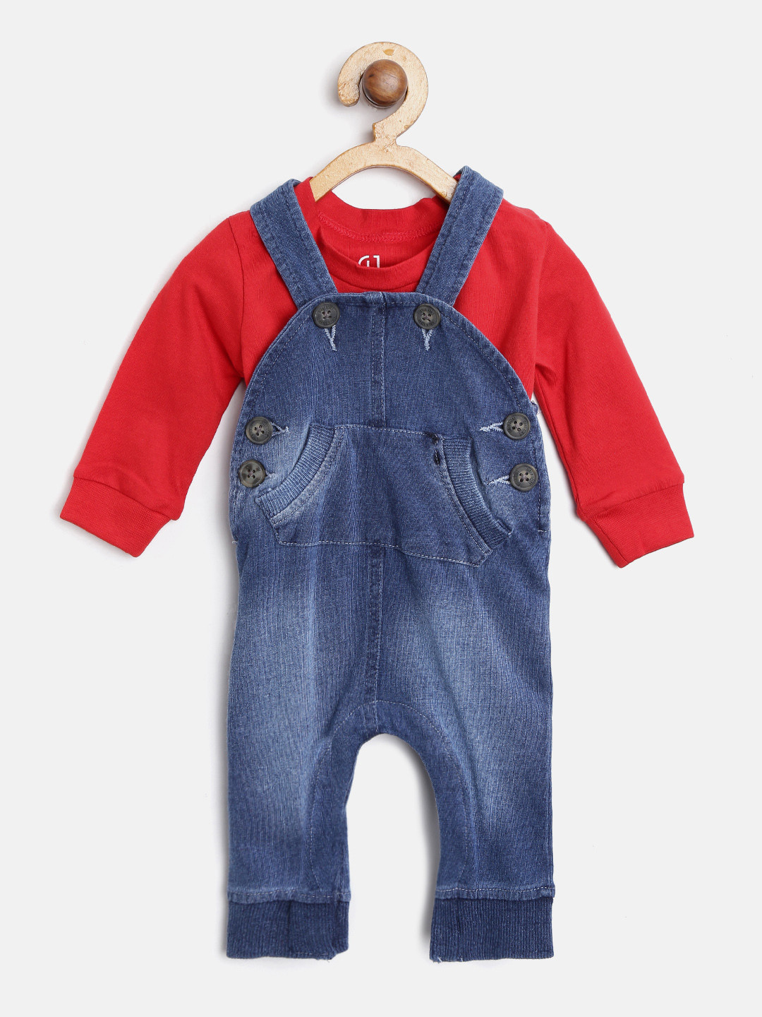 Buy Gini And Jony Girls Blue & Red Solid T Shirt With Washed Chambray