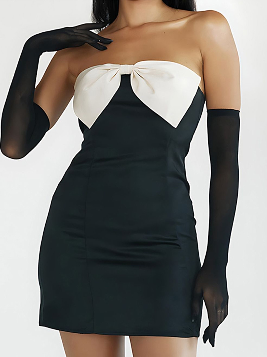 Contrast Strapless Bow Detail Mini Dress