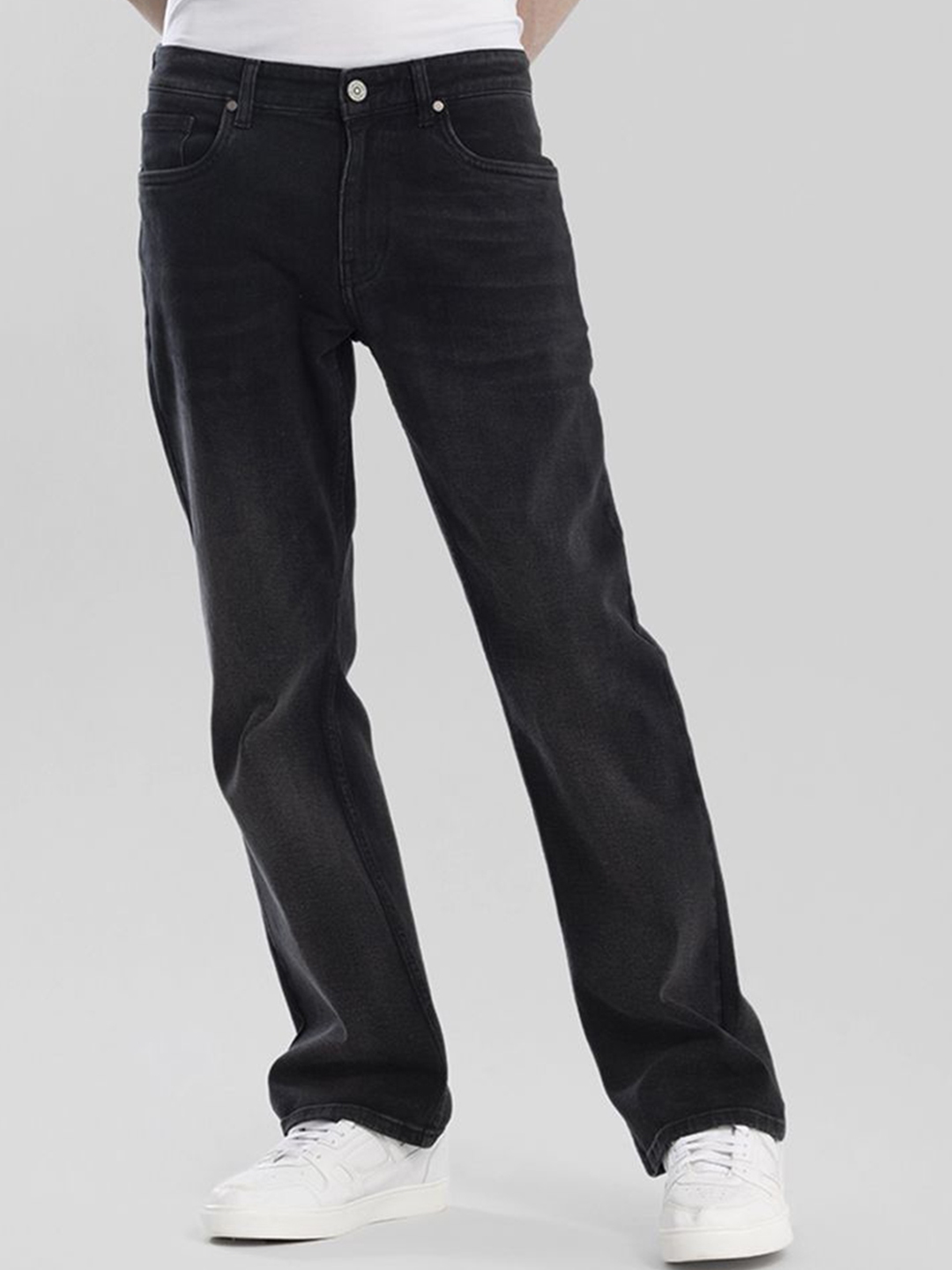 Buy Snitch Men Black Jean Regular Fit Mid Rise Low Distress Stretchable ...
