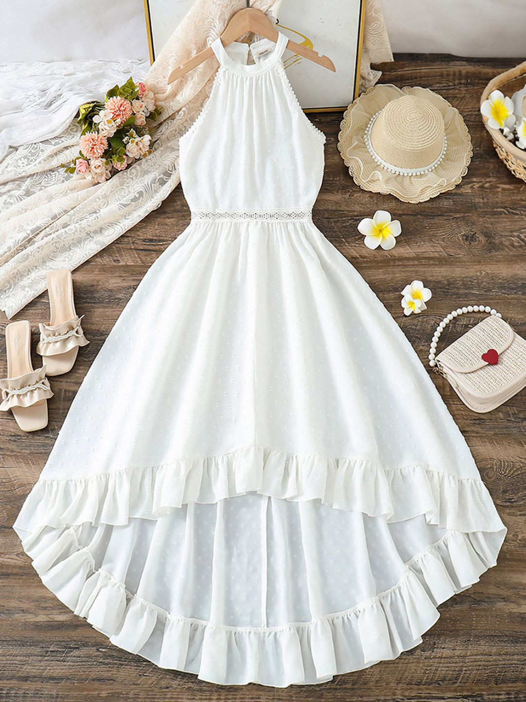 Girls Halter Neck Embellished Fit and Flare Dress