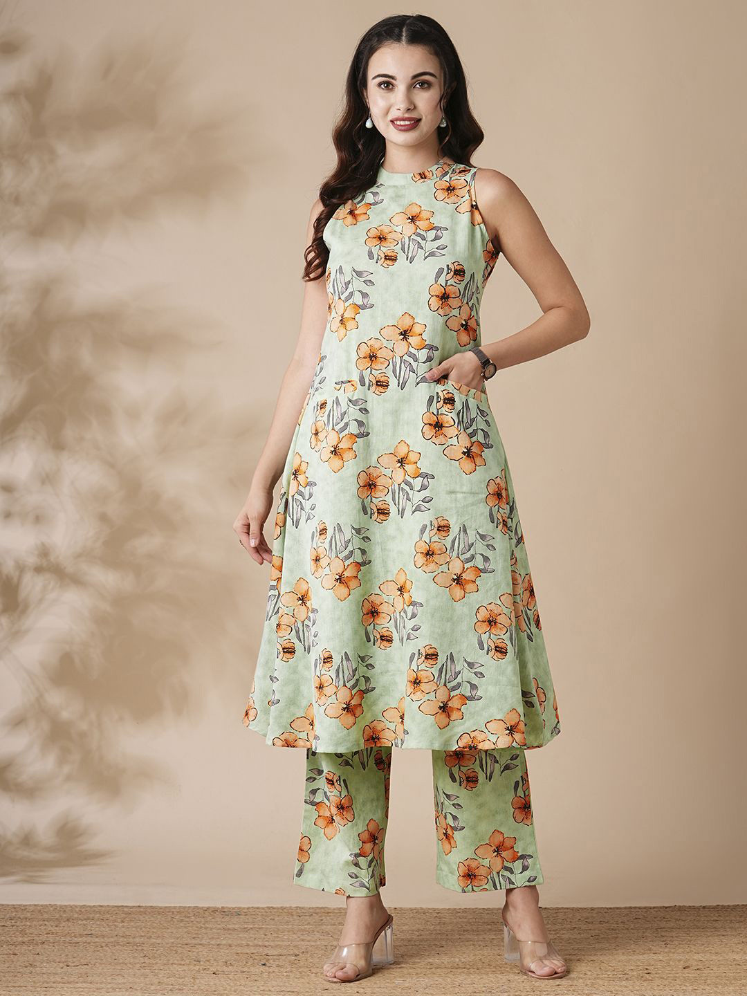 Women Floral Printed Flared Pure Cotton Kurta with Palazzos & With Dupatta Set