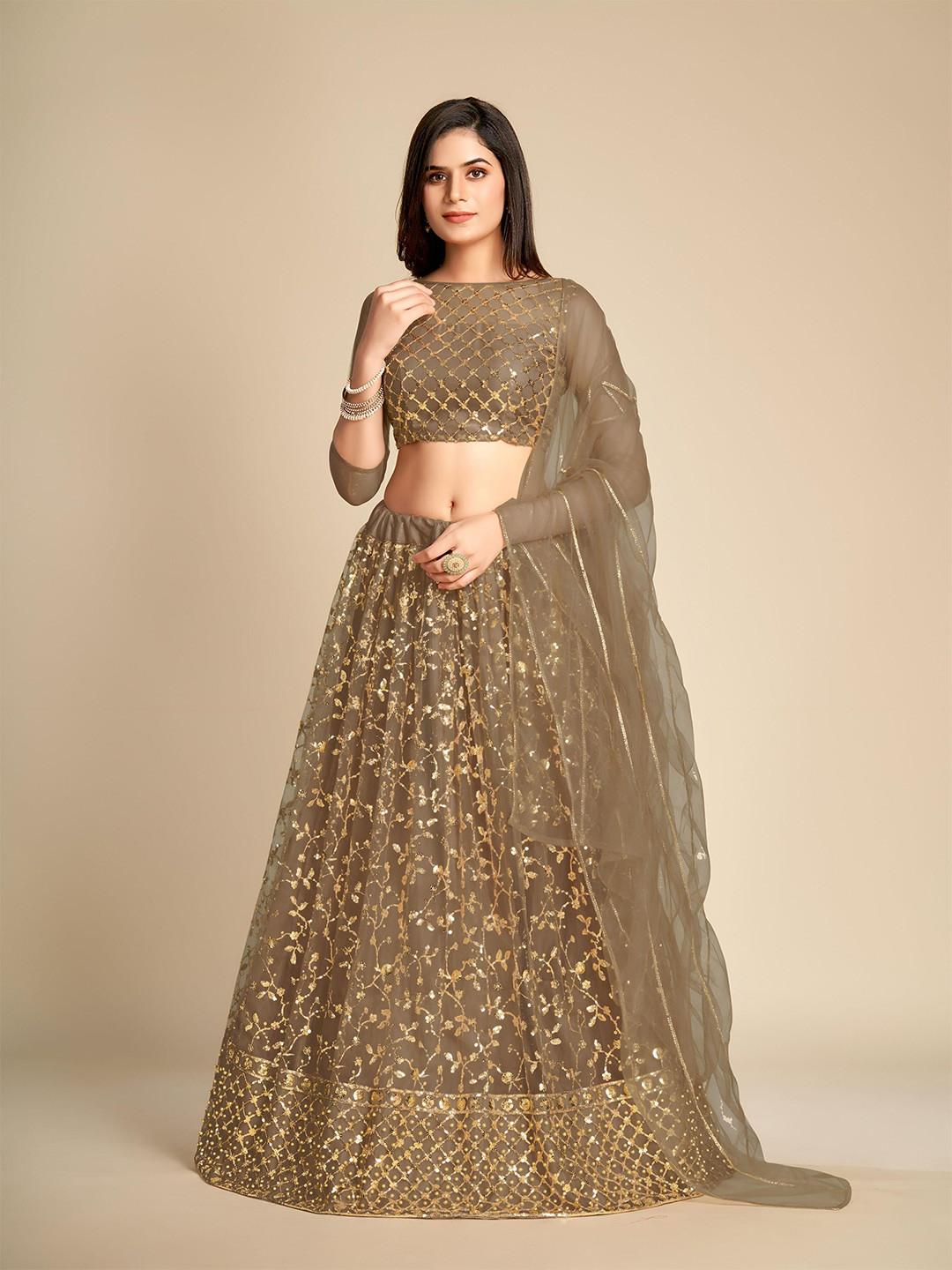 Premium Maroon Designer Georgette Lehenga Choli Set | Sequins & Zari Embroidery | Semi-Stitched main image 1