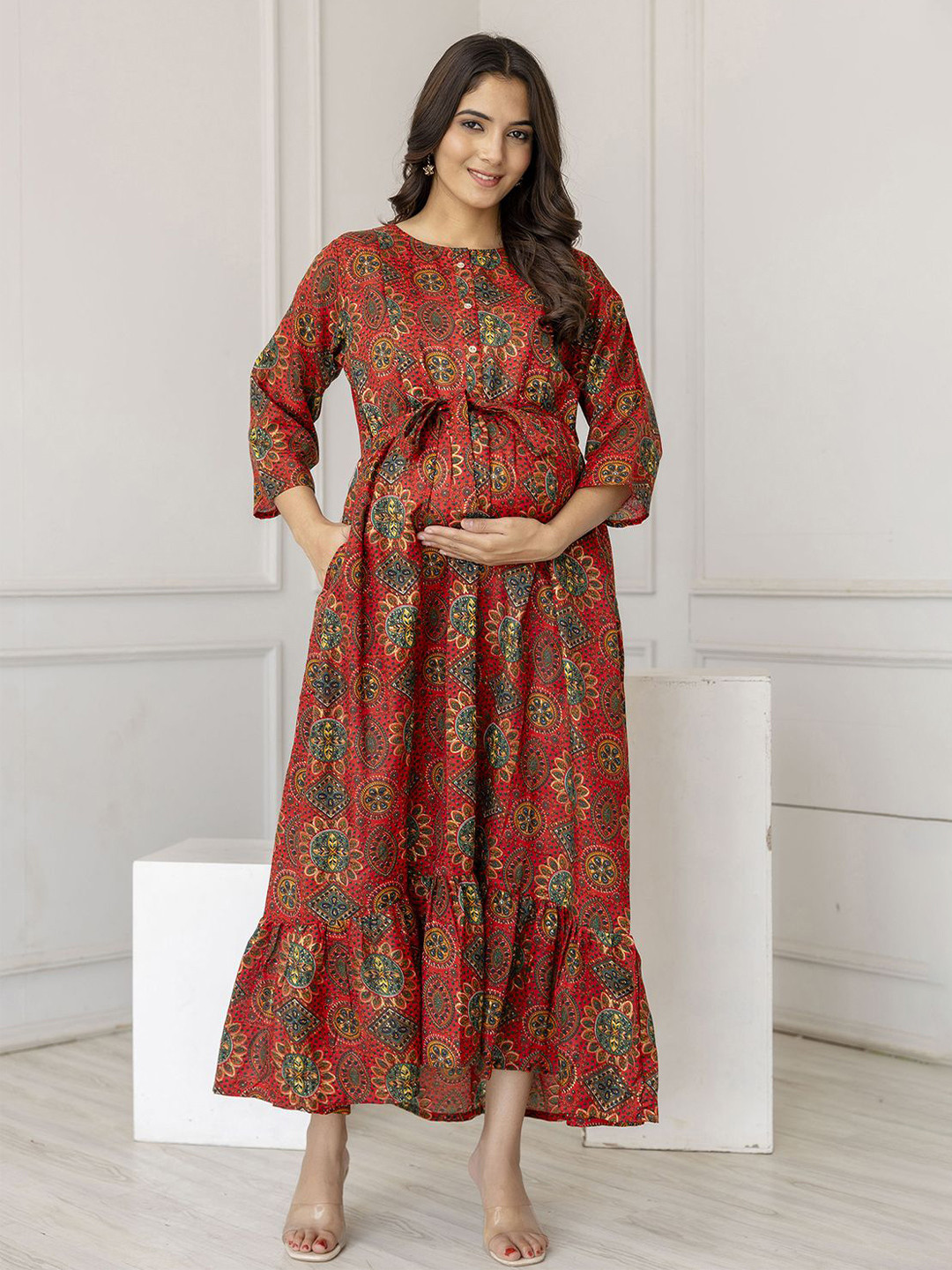 open lace back dress Tendenza Drop Shoulder Peplum Maternity Dress  Thilakawardhana