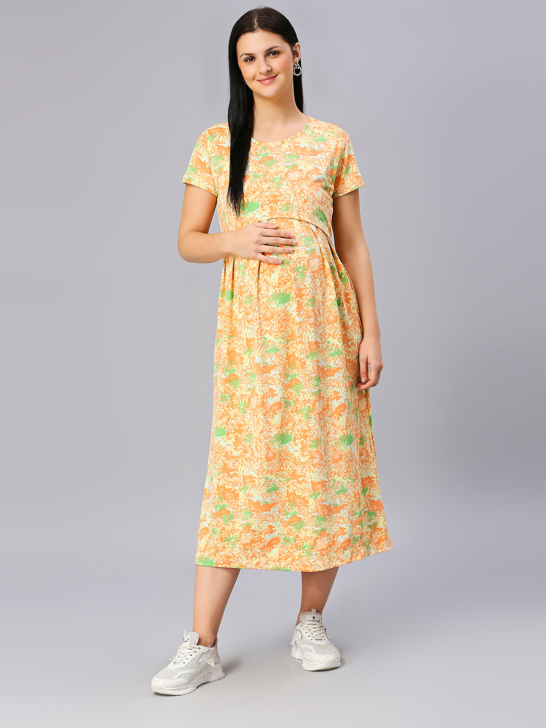 Fab Black Printed Maternity Dress For Women