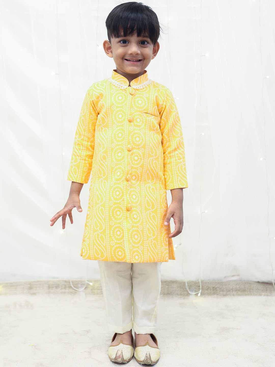 Boy Bandhani Kurta Set - Turquoise