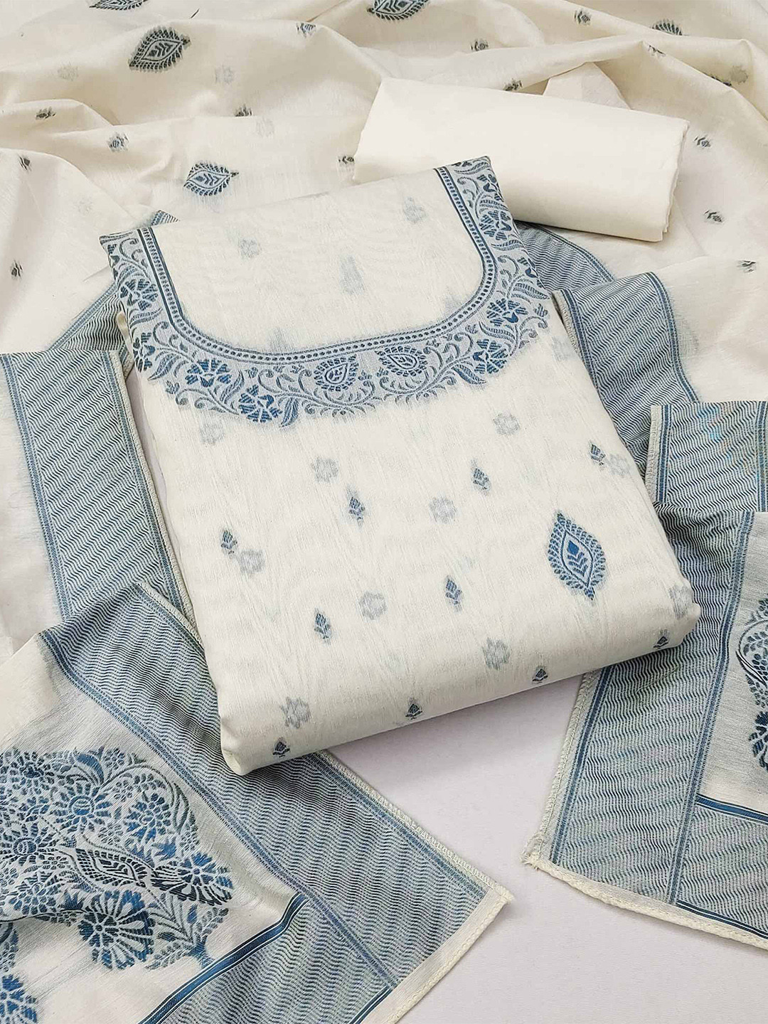 Floral Zari Embroidered Pure Silk Unstitched Dress Material main image 0
