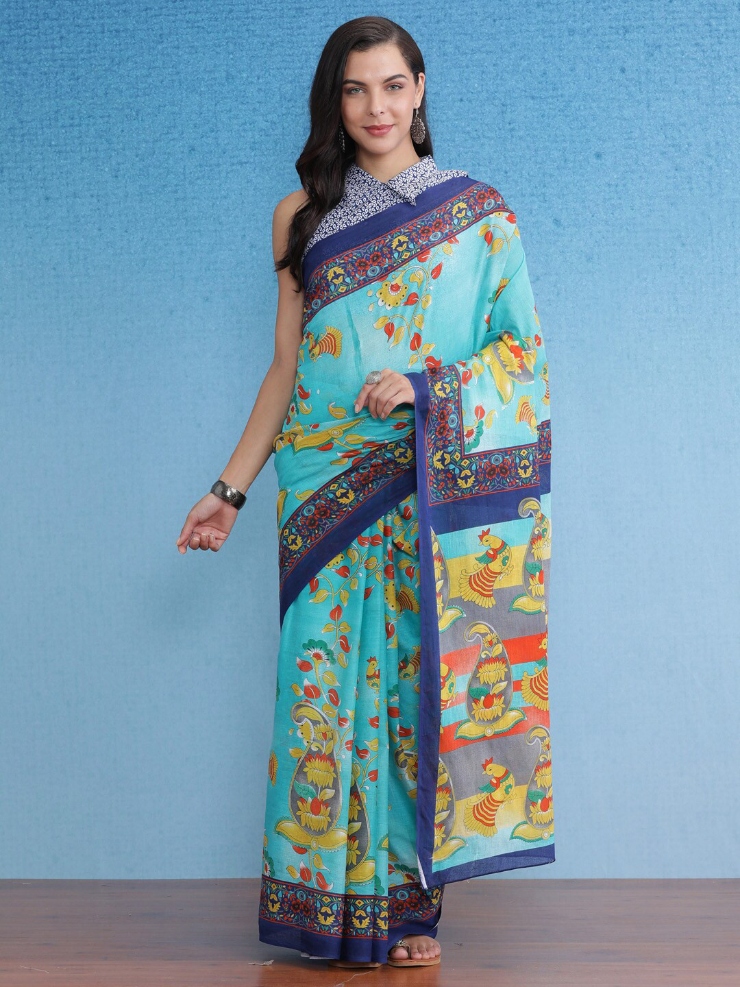 Saree mall Floral Poly Crepe Bagru Sarees main image 0