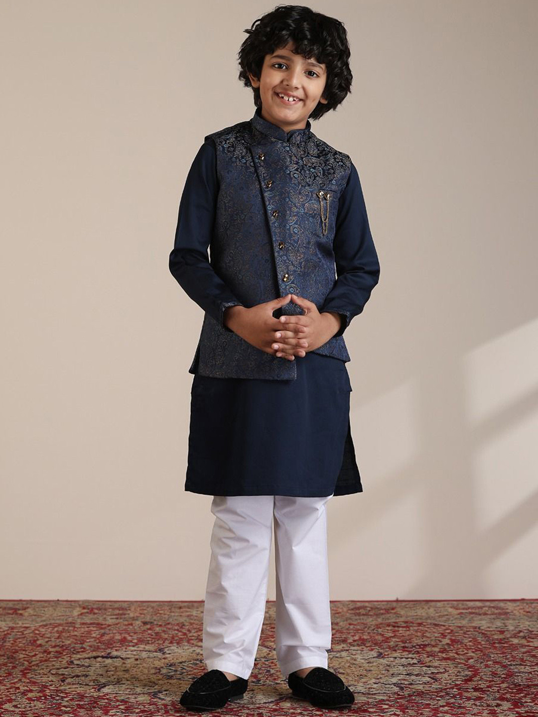 Nautinati Boys' Cotton Festive Kurta Pyjama With Jacket Set | Block Print Jacket | Age 2-10 Years