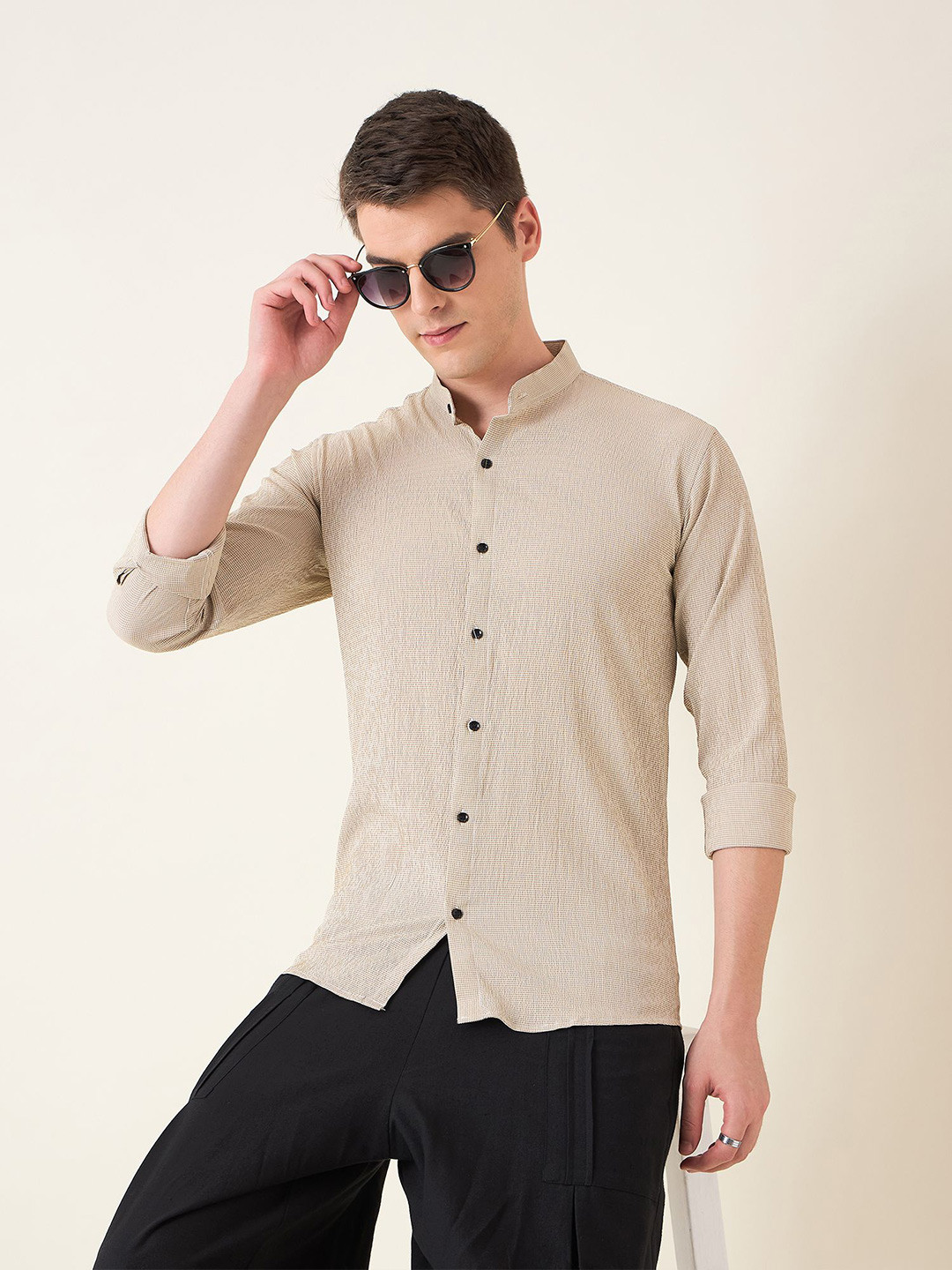 Self Design Cotton Blend Casual Shirt For Men