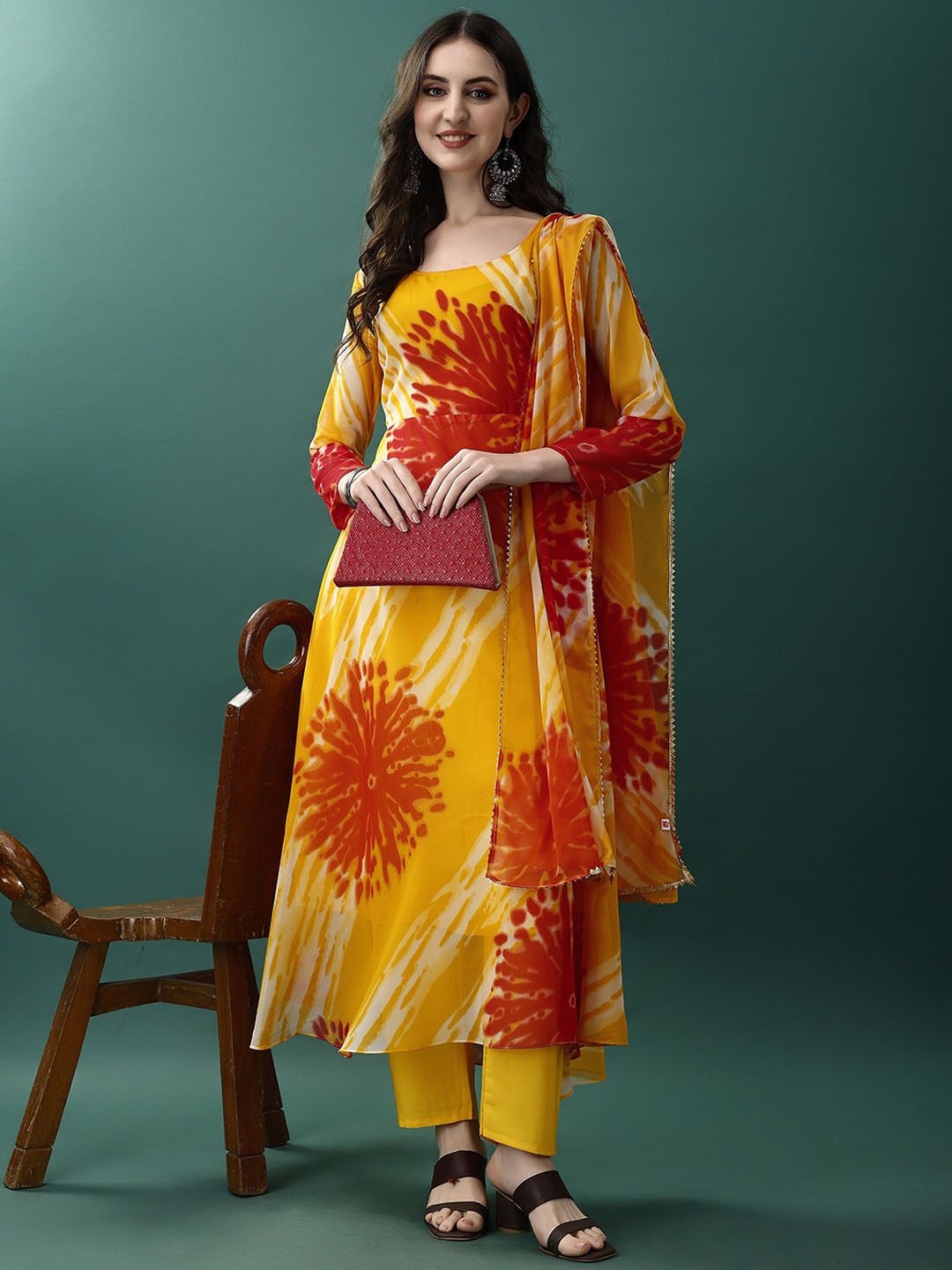 Buy KALINI Women Floral Printed Anarkali Kurta Set With Trousers ...