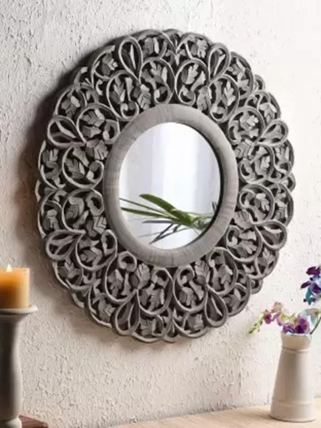 Buy VAS Collection Home Grey Wooden Wall Mirror Frame Mirrors for