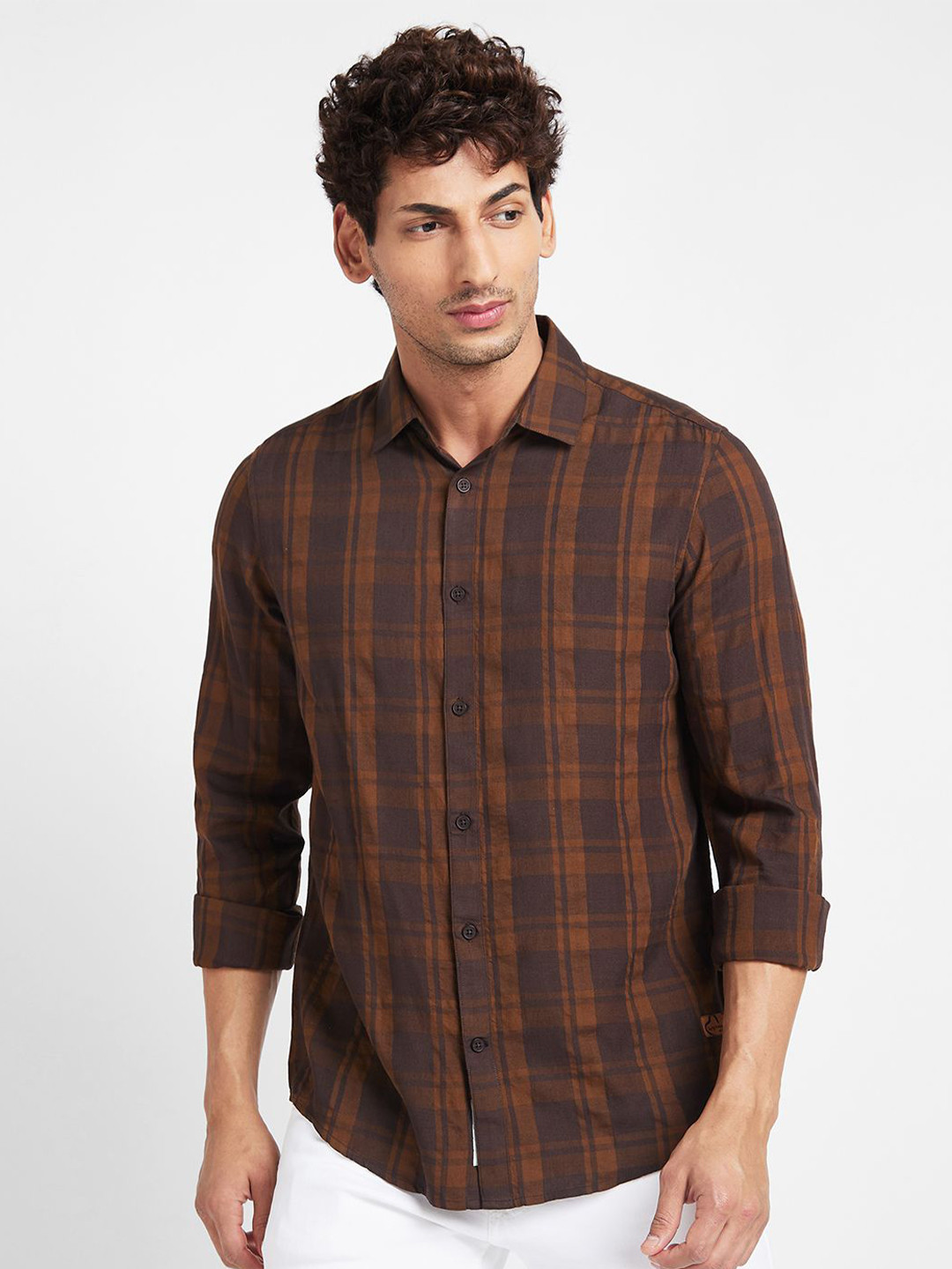 Grey Slim Straight Fit Regular Collar Long Sleeves Men's Shirt by Being Human Clothing main image 1