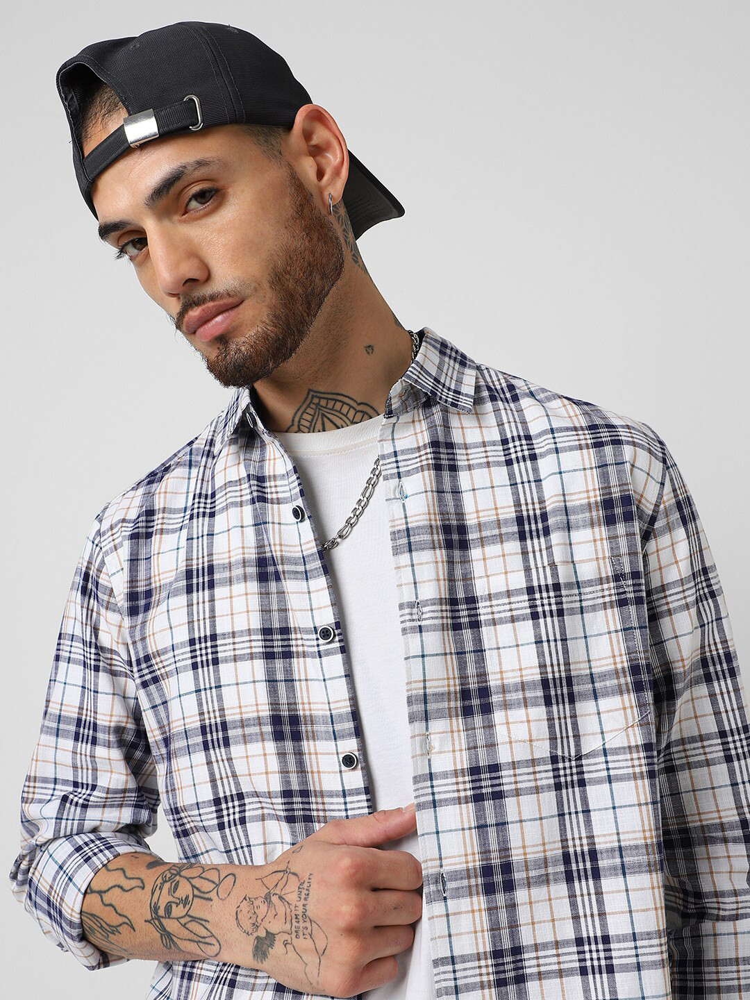 Men's Tartan Checks White Classic Shirt