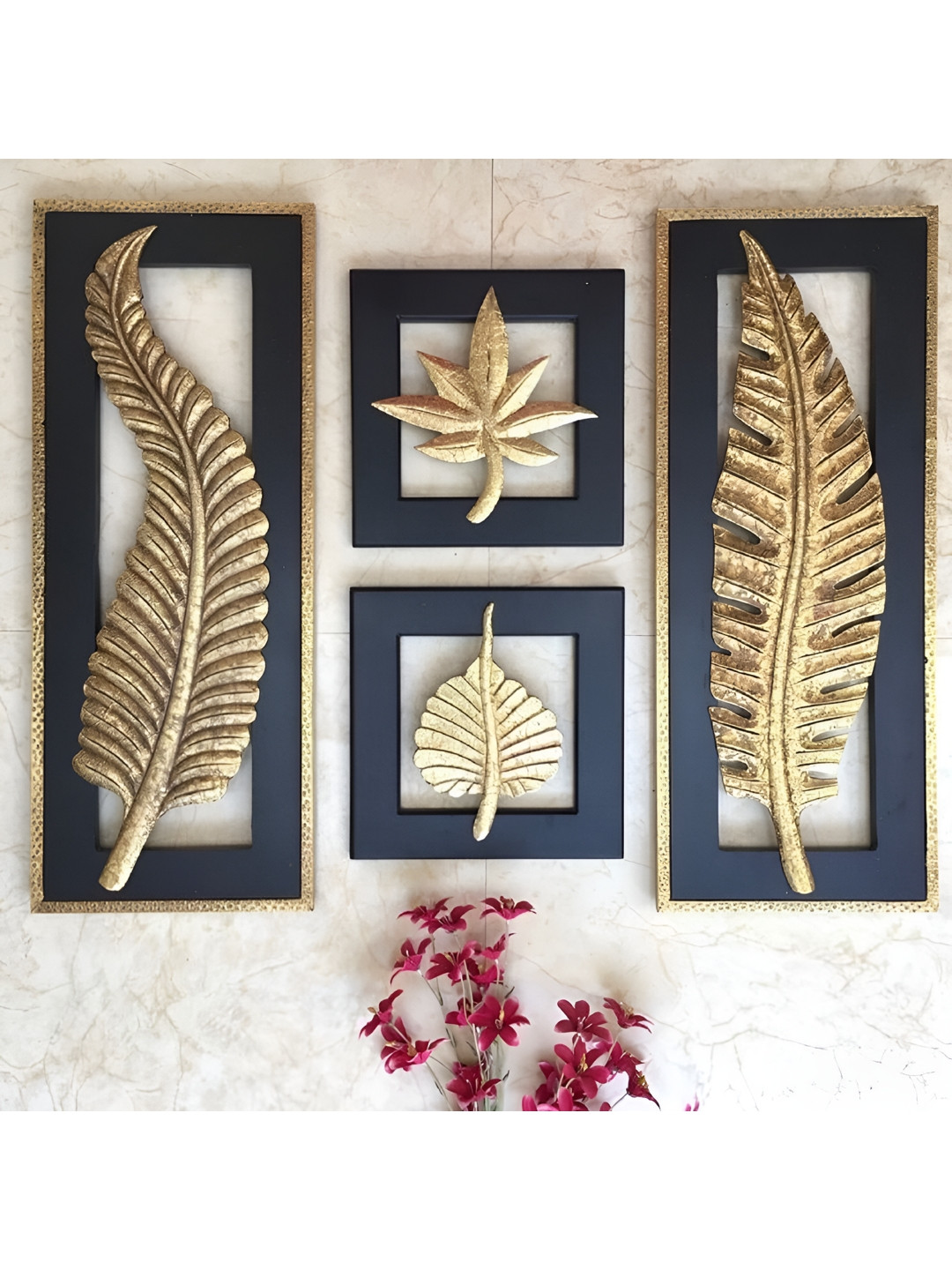Buy VAS Collection Home Brown & Black 4 Pieces Textured Wooden Wall Decor - Wall Decor for ...