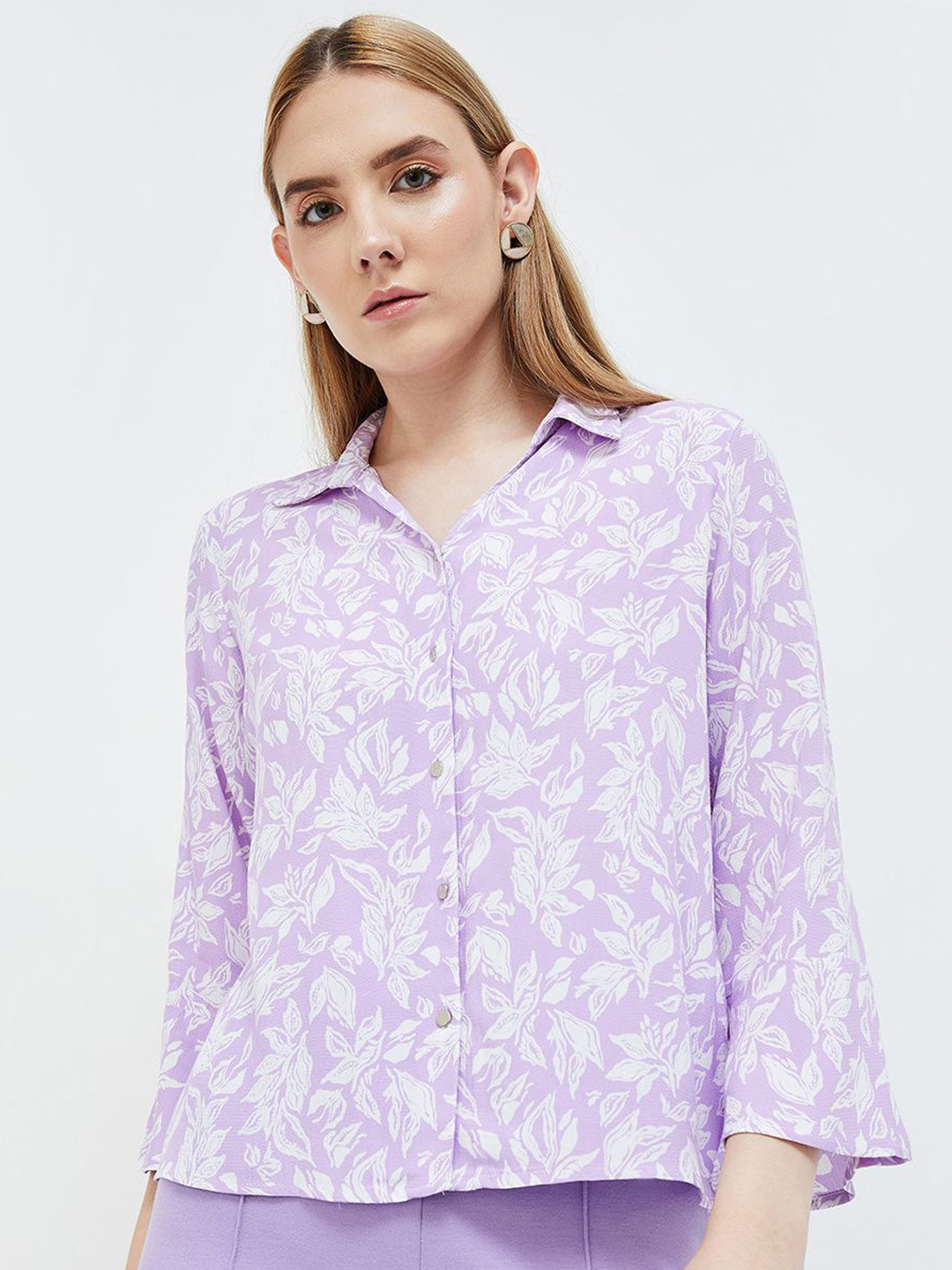 Buy CODE By Lifestyle Floral Print Flared Sleeve Shirt Style Top - Tops ...