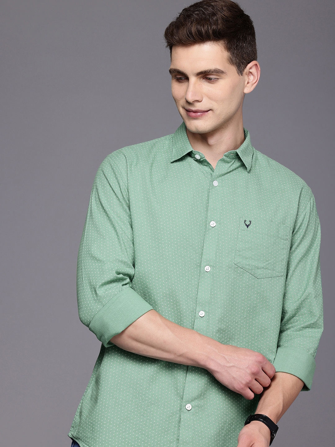Buy Allen Solly Pure Cotton Classic Fit Opaque Micro Ditsy Printed ...