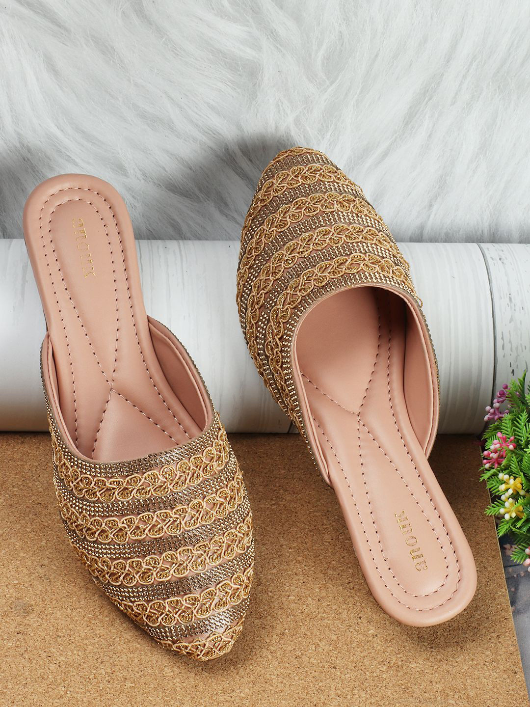embellished mules flat
