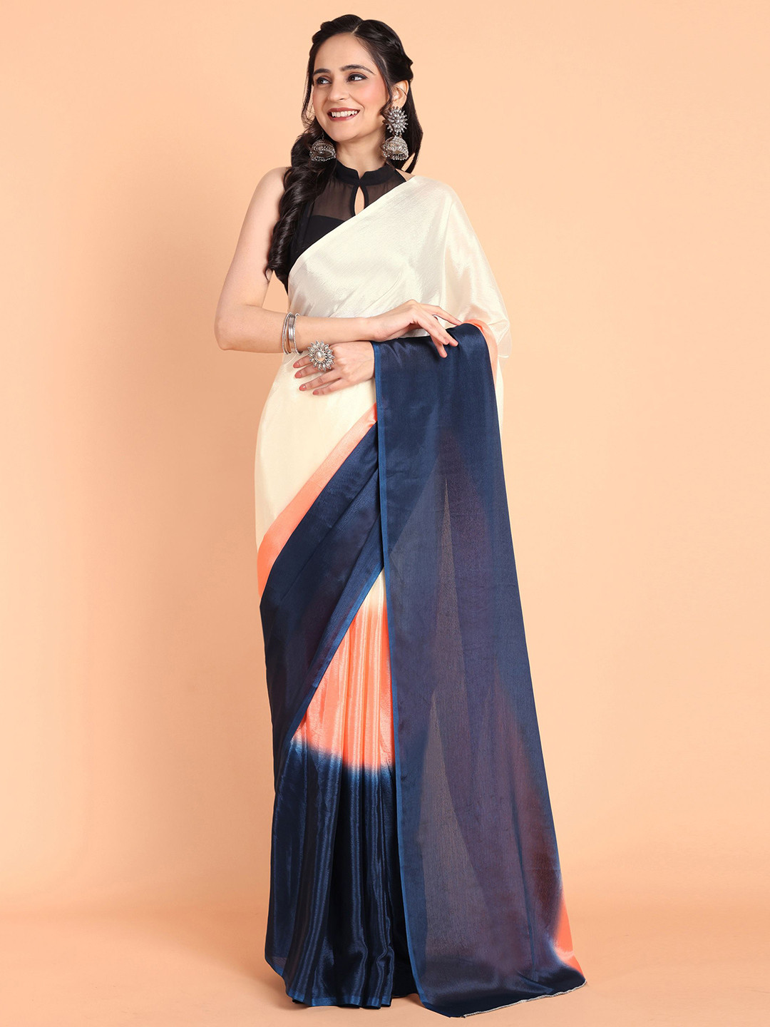 MARGUERITE Half Ombre & Half Sriped Saree with Blouse