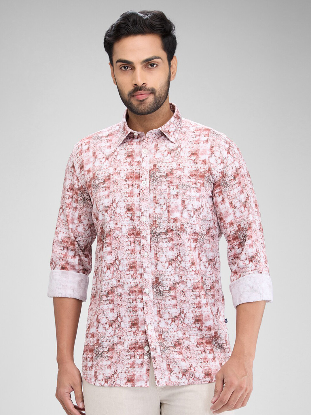 Women Beige Floral Opaque Printed Casual Buttoned Top