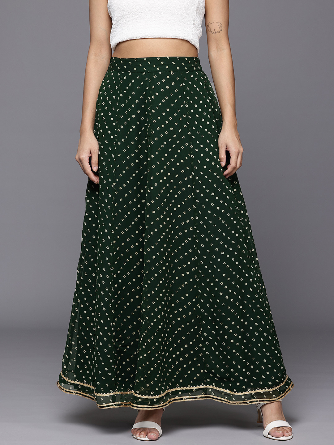 Red Bandhani Maxi Skirt
