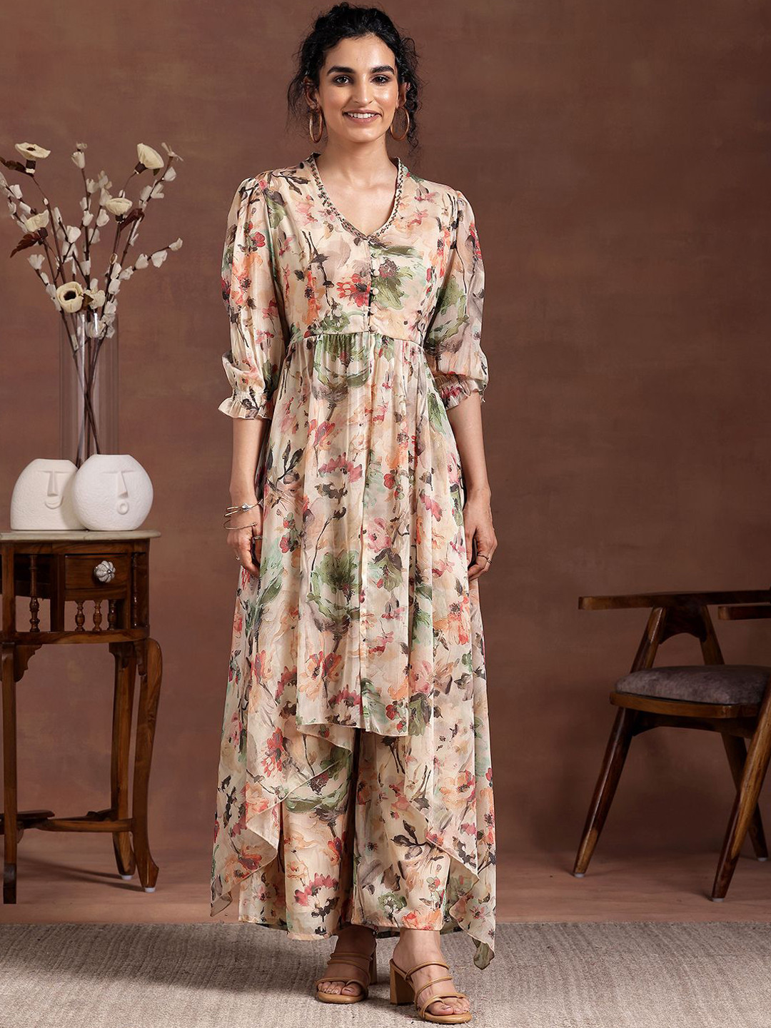 Floral Printed Tunic with Dhoti Co-ords Set