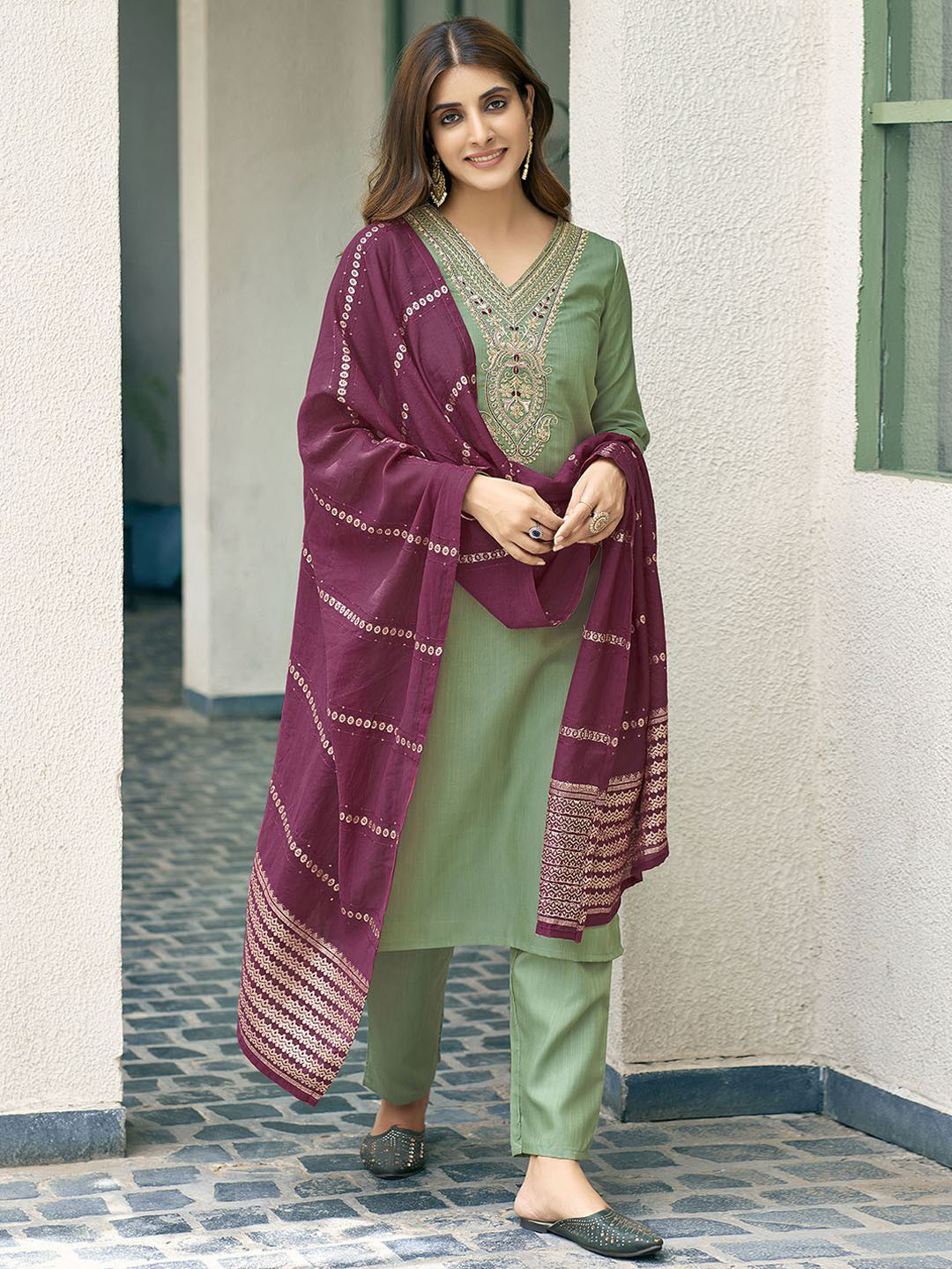 Women Multicolor Rayon Sequined Embroidered Kurta with pant & Embroidered Dupatta Premium Luxury