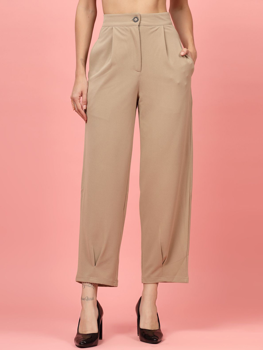 Women's Off White Comfort Mid-Rise Parallel Trousers