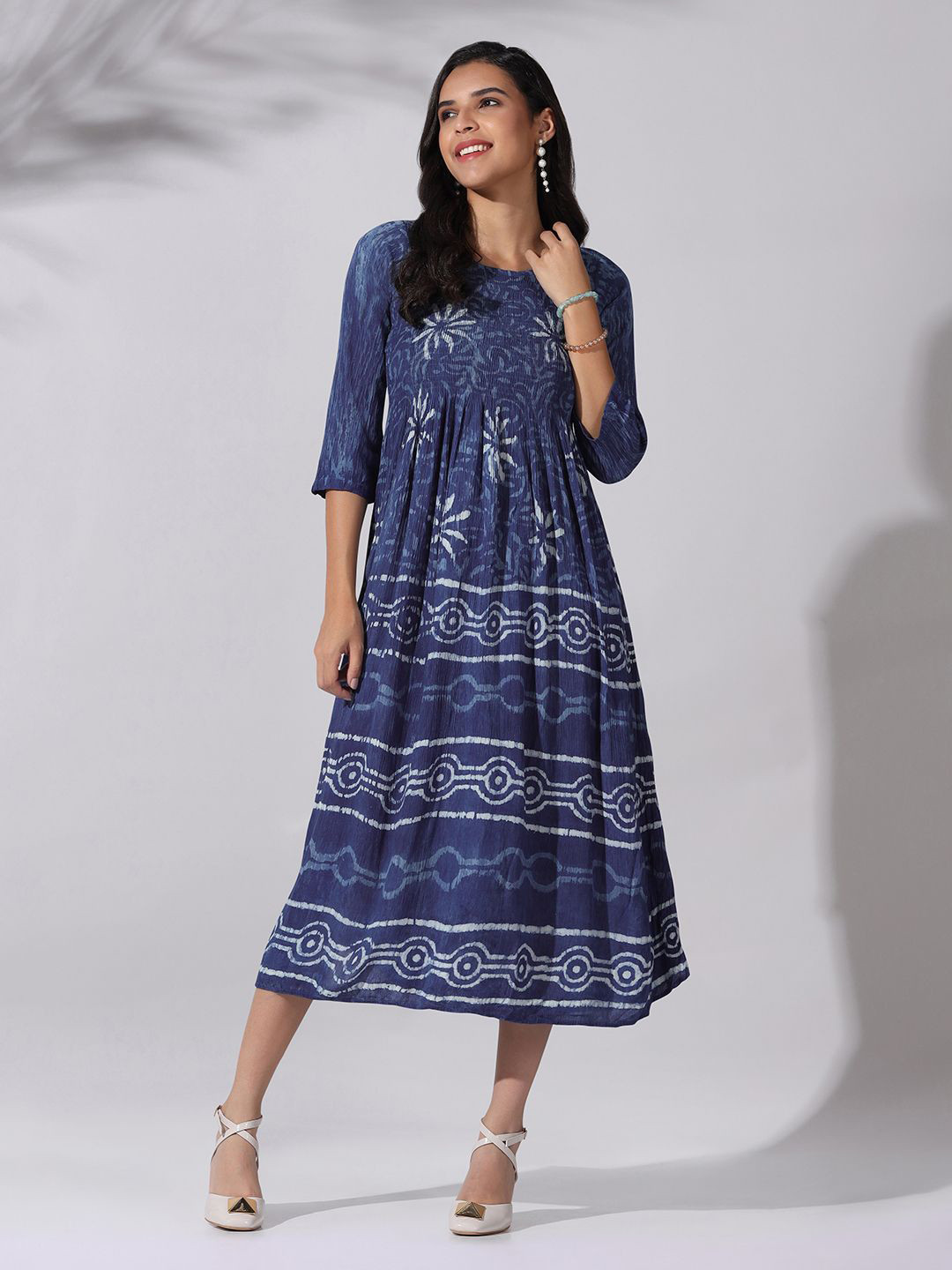 Buy OMPAX Ethnic Motifs Print Empire Midi Dress - Dresses for Women ...