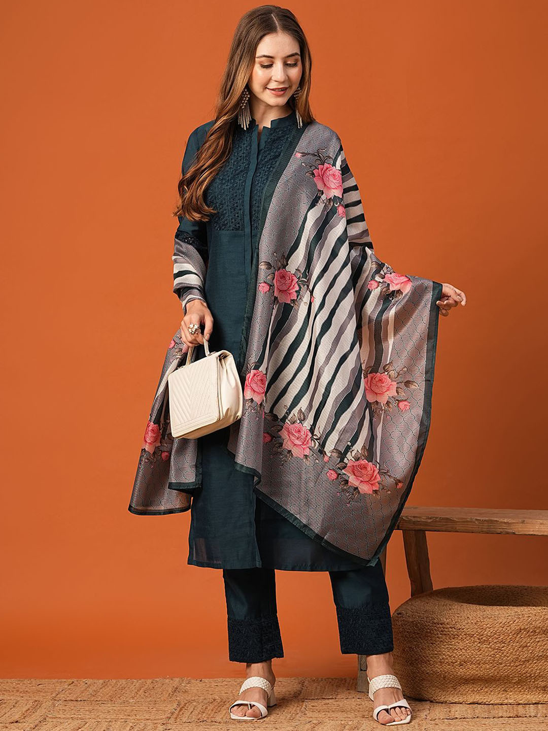 Women Ethnic Motifs Embroidered Regular Thread Work Kurta with Palazzos & With Dupatta