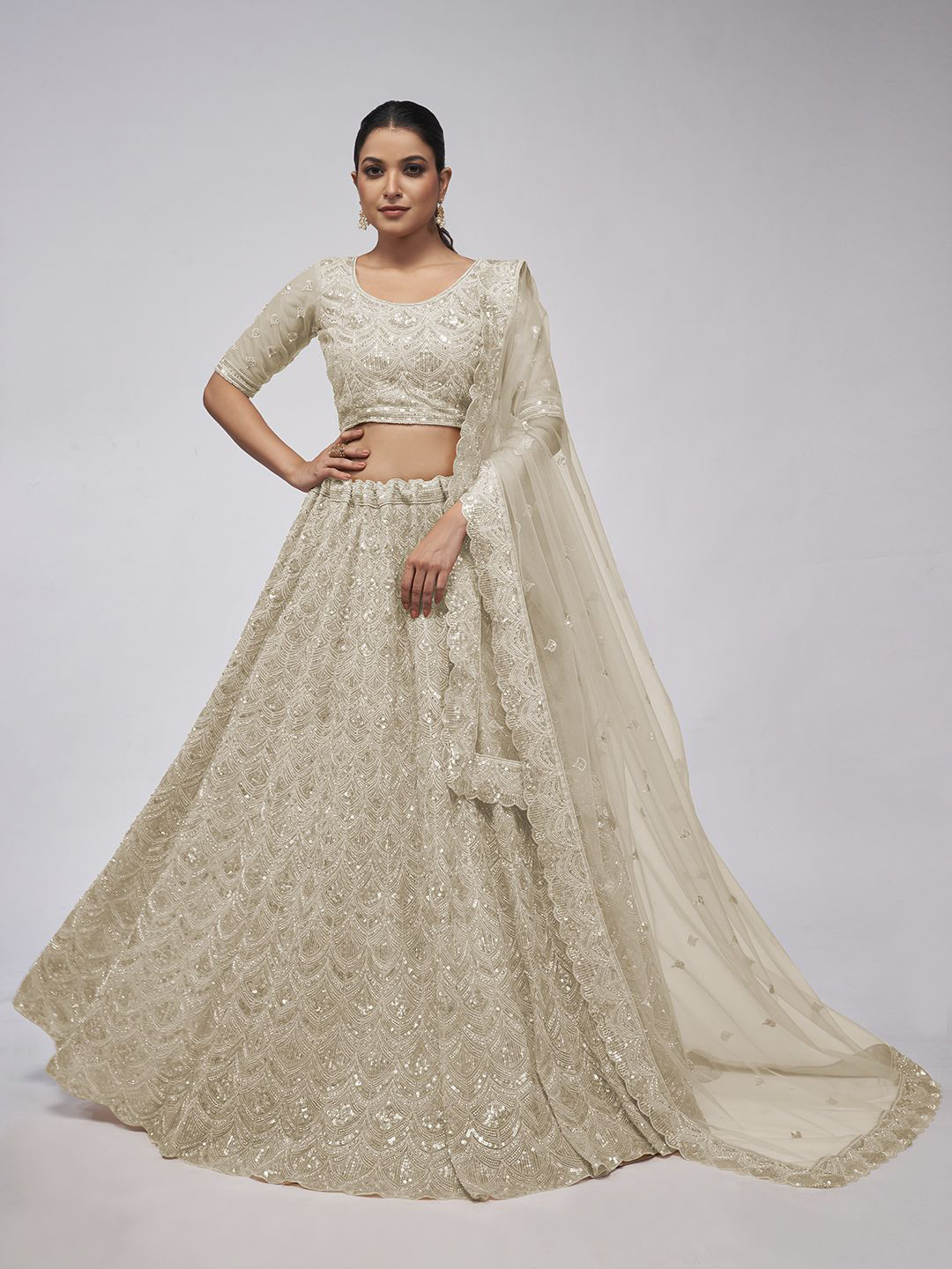 Embroidered Sequinned Semi-Stitched Lehenga & Blouse With Dupatta