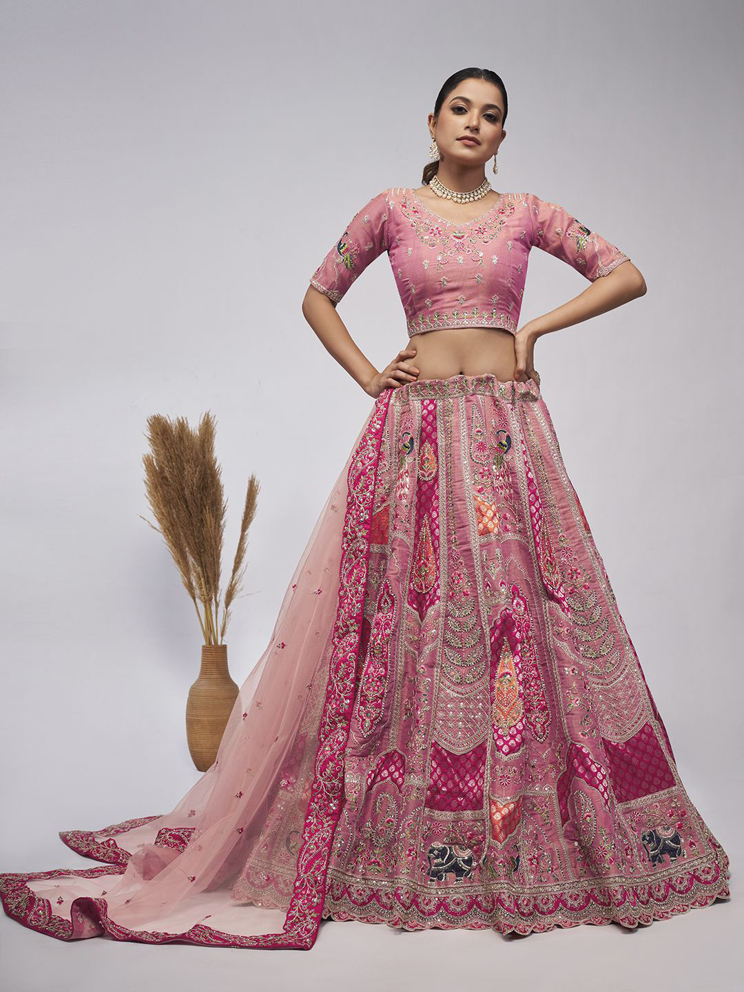 Embroidered Thread Work Unstitched Lehenga & Blouse With Dupatta main image 1
