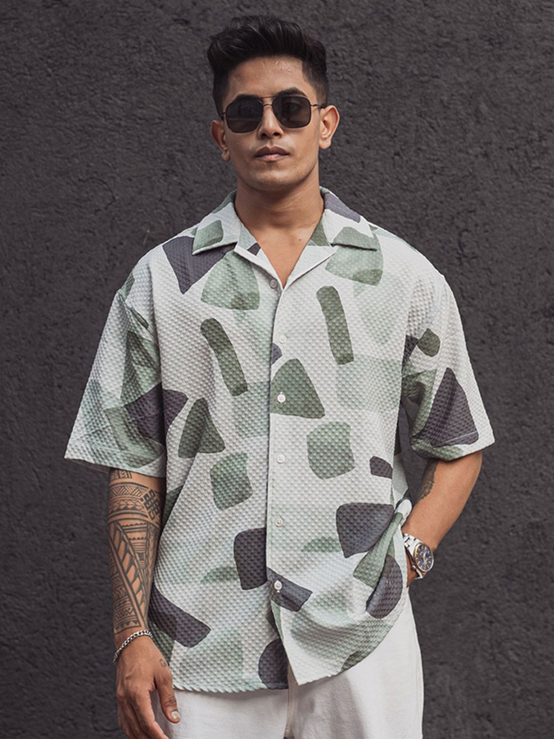 Men's Multi Abstract Cuban Collar Relaxed Fit Shirt