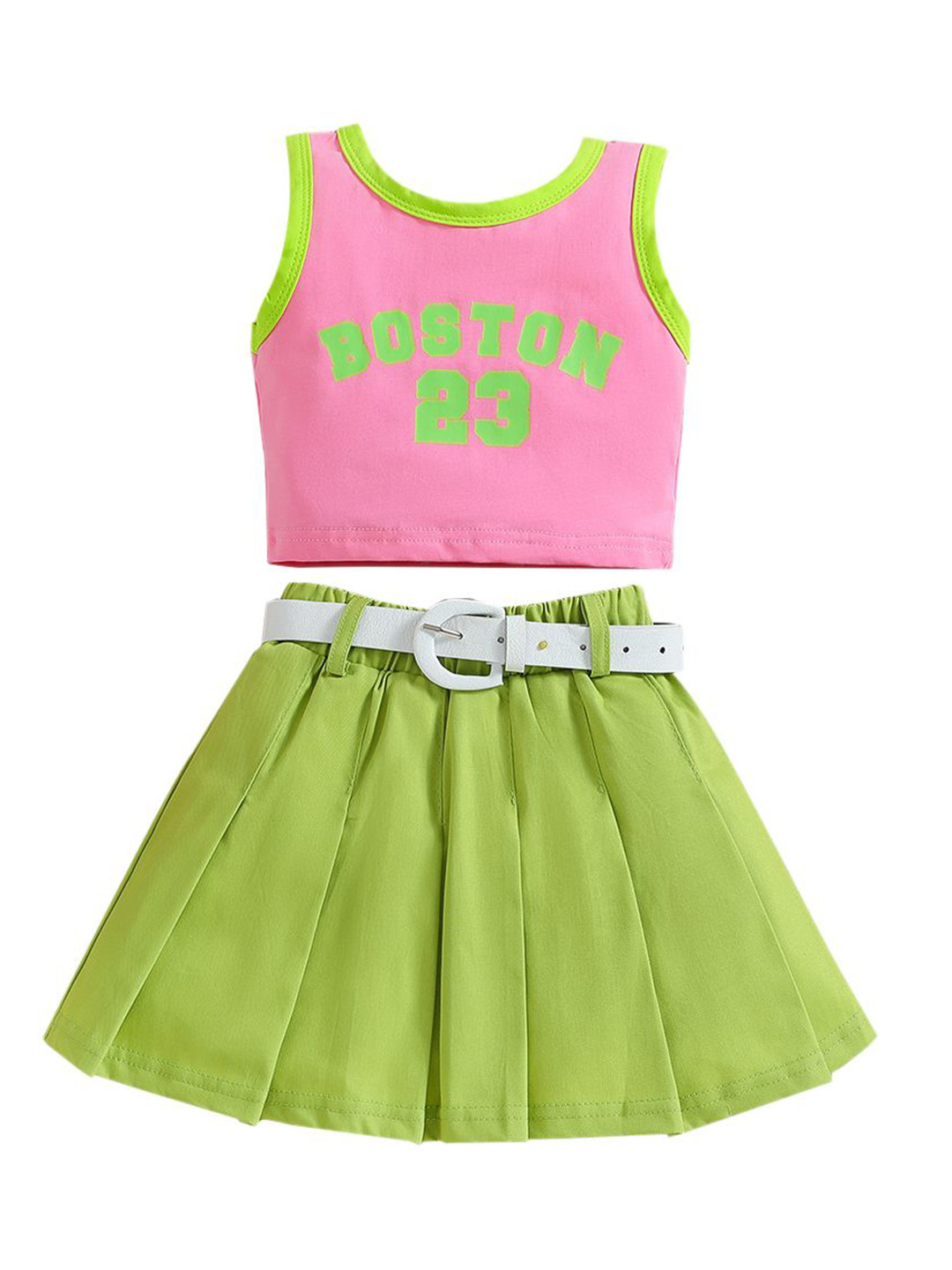 Girls Graphic Print Top and Skirt Clothing Set