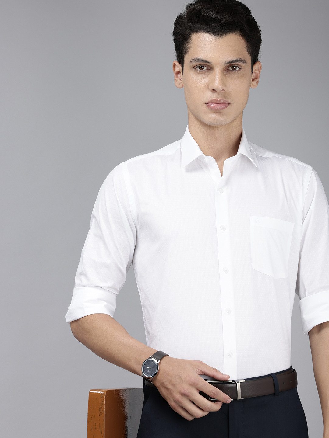 Men's Grey Standard Slim Fit Opaque Printed Cotton Casual Shirt