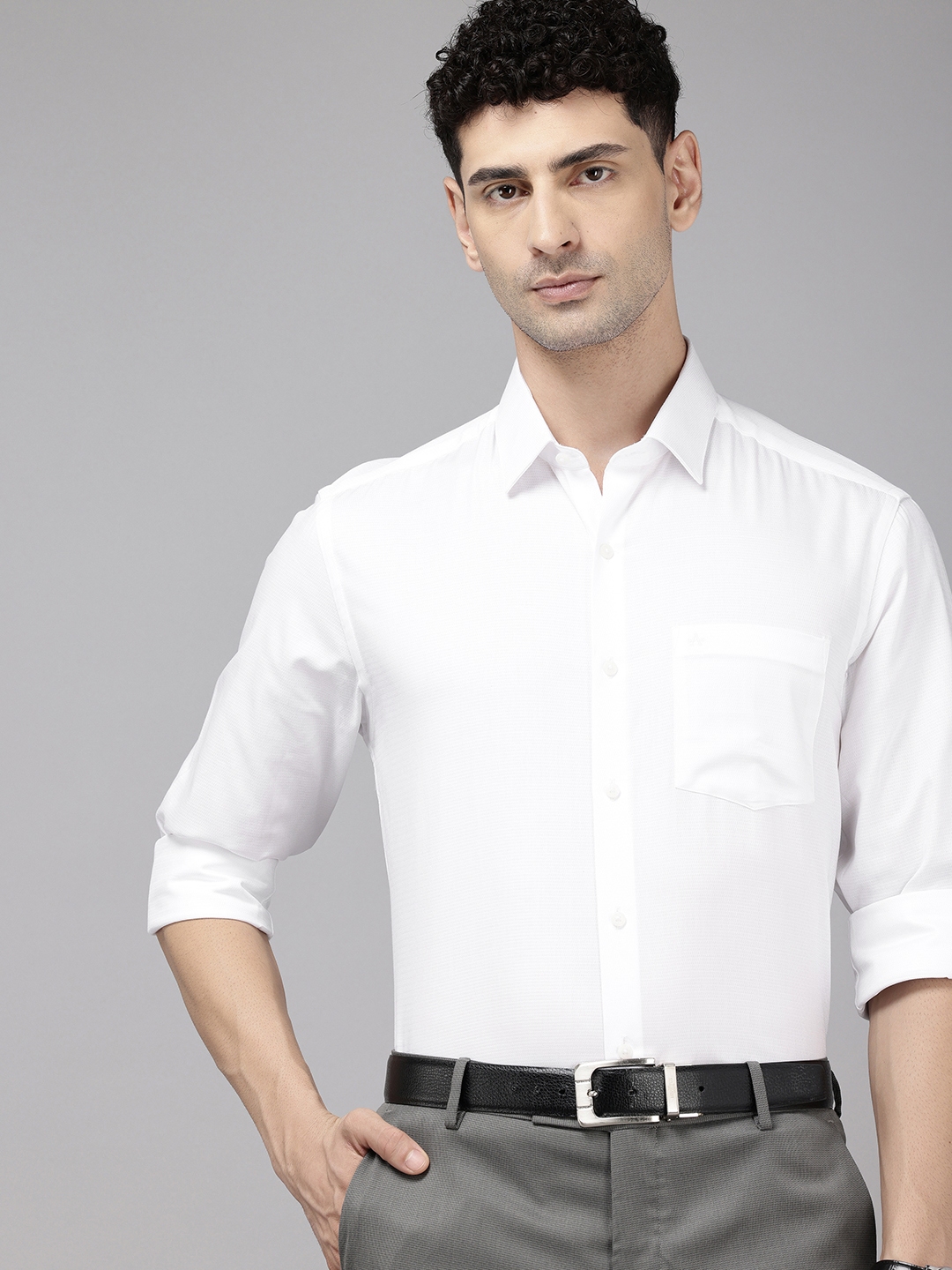 Buy Arrow Manhattan Slim Fit Textured Self Design Pure Cotton Formal ...