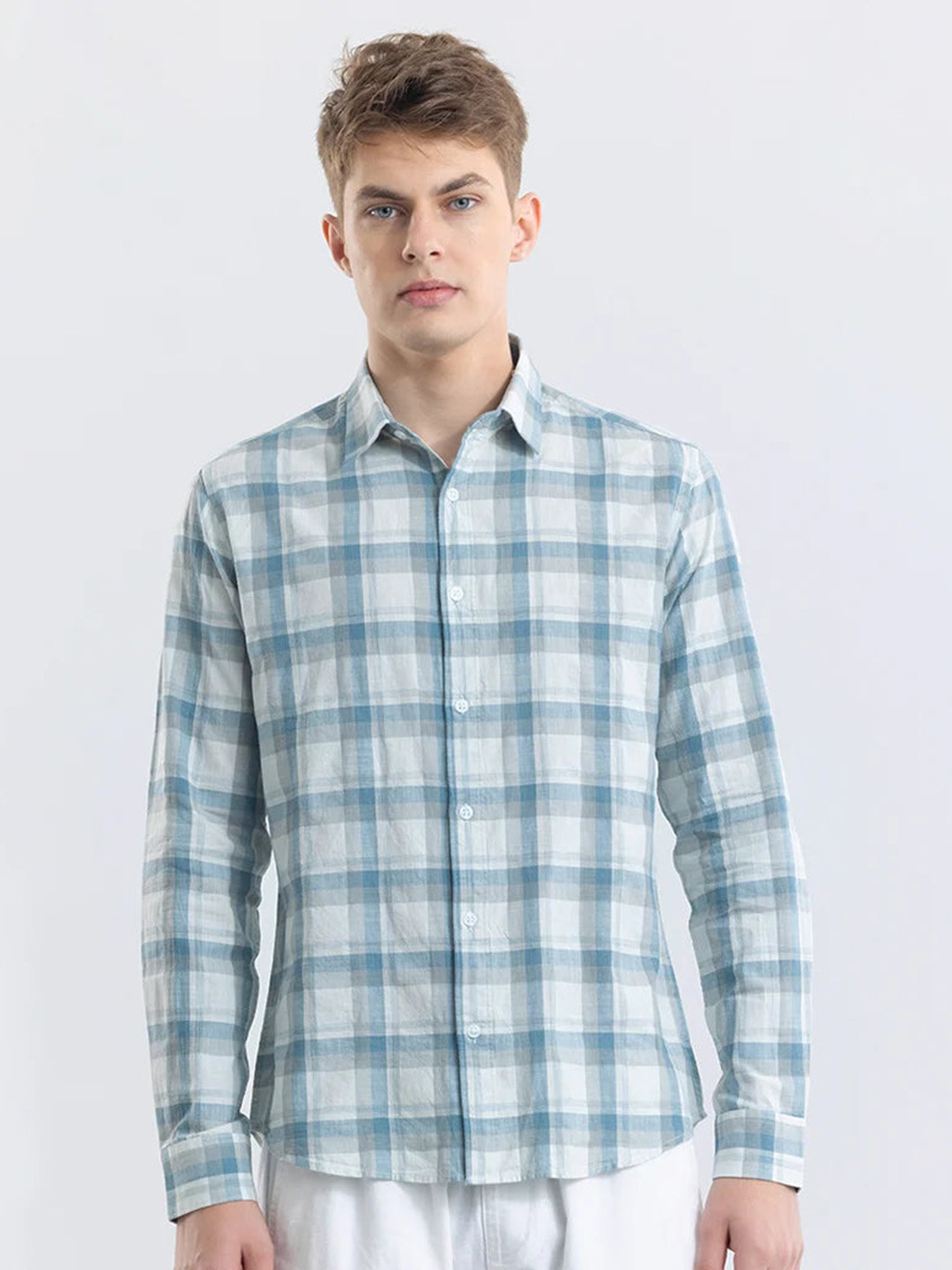 Men's Green Standard Slim Fit Tartan Checks Opaque Checked Cotton Casual Shirt