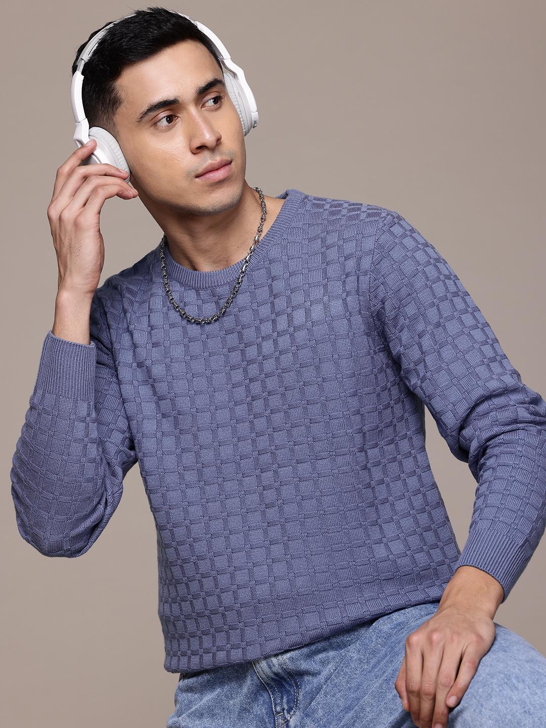 Buy The Roadster Lifestyle Co. Geometric Self Design Pullover ...