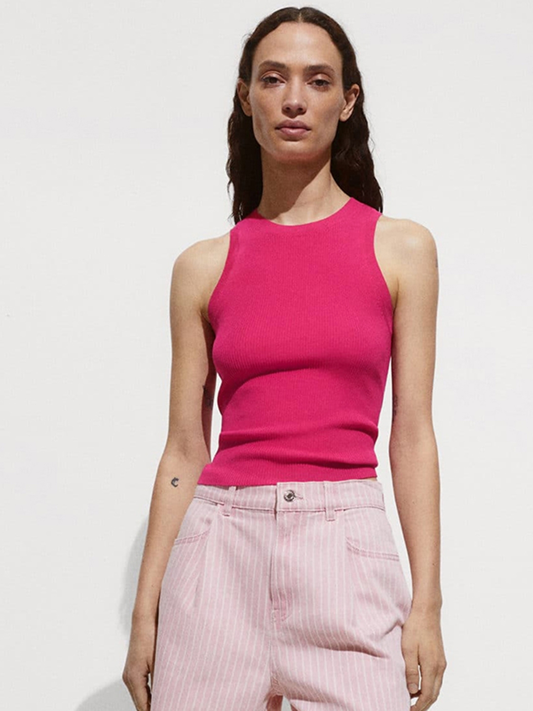 Buy MANGO Ribbed Knitted Top - Tops for Women 30001577 | Myntra