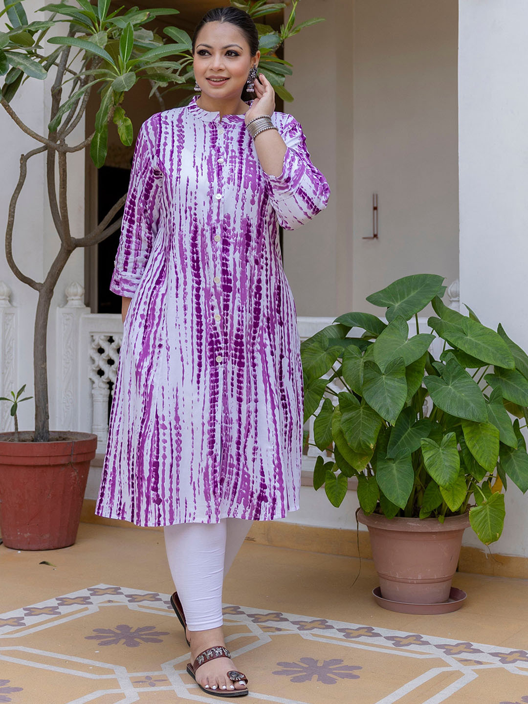 Dark Purple - Tie & dye Cotton Straight Bandhani Kurta 06