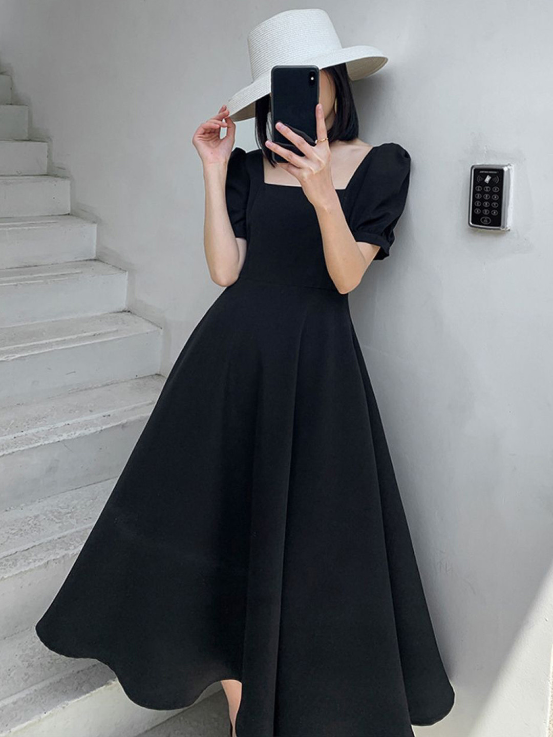 Strappy Square Neck Flared A-line Dress main image 0