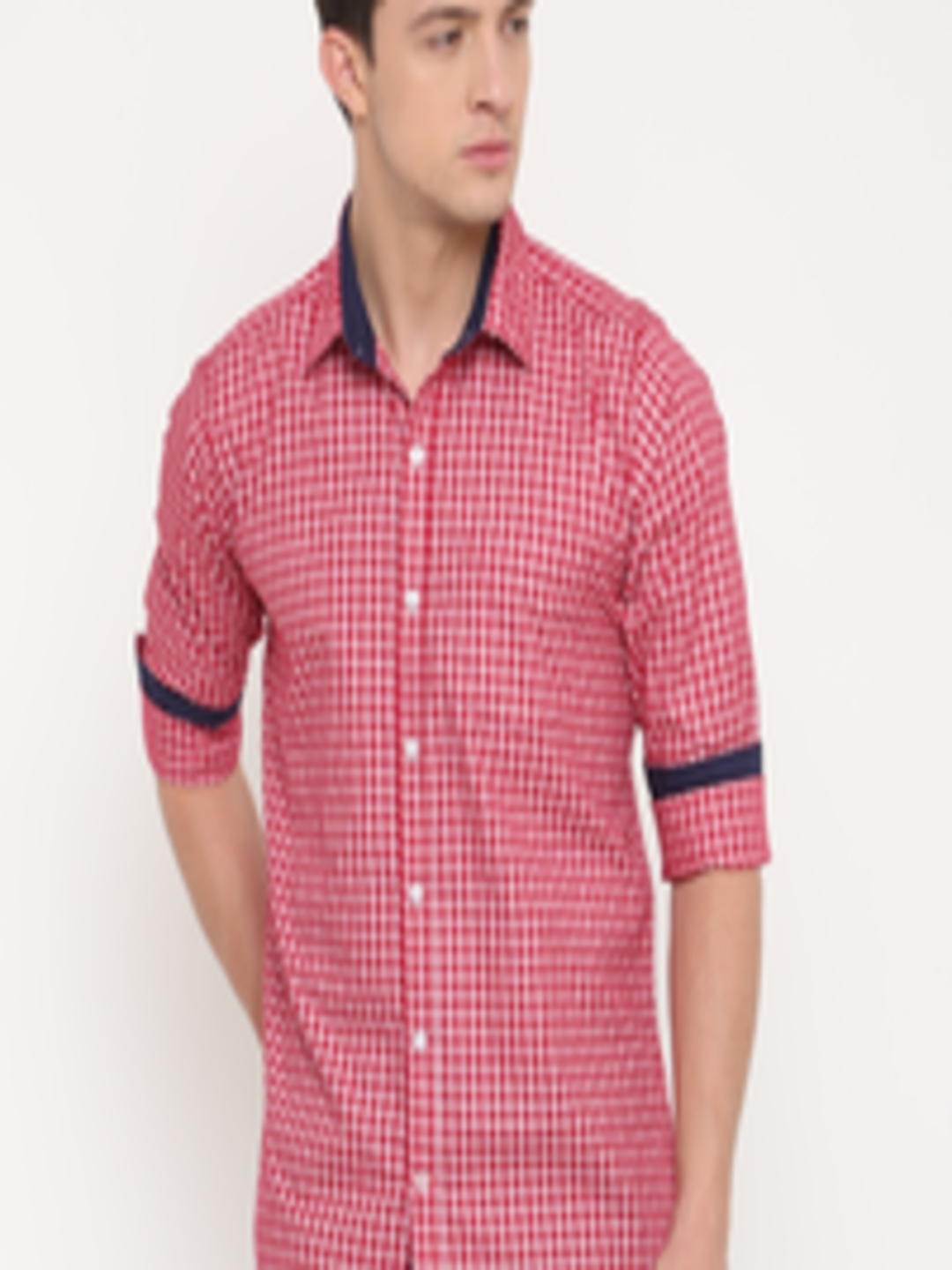 Buy Cross Court Men Red Slim Fit Checked Casual Shirt - Shirts for Men ...