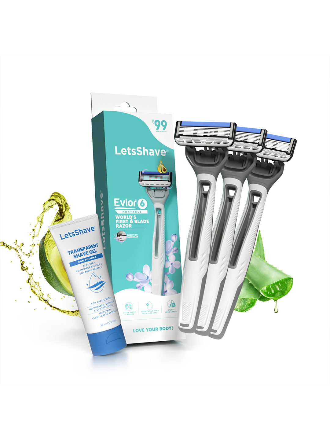 Buy LetsShave Women 3 Pcs Evior 6 Portable Razors With Free Transparent ...