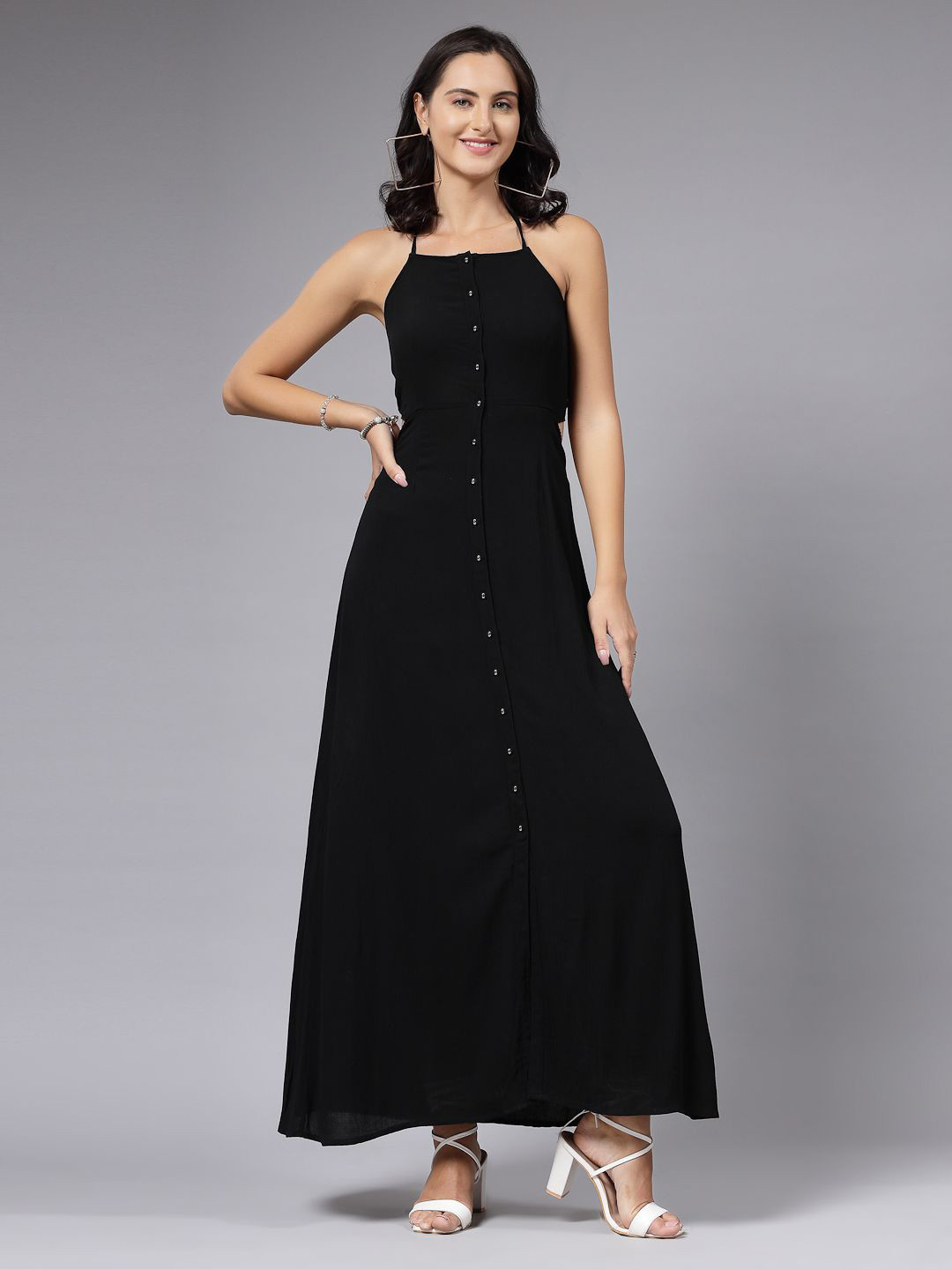 AAYU Women Georgette Solid Peach Maxi Dress